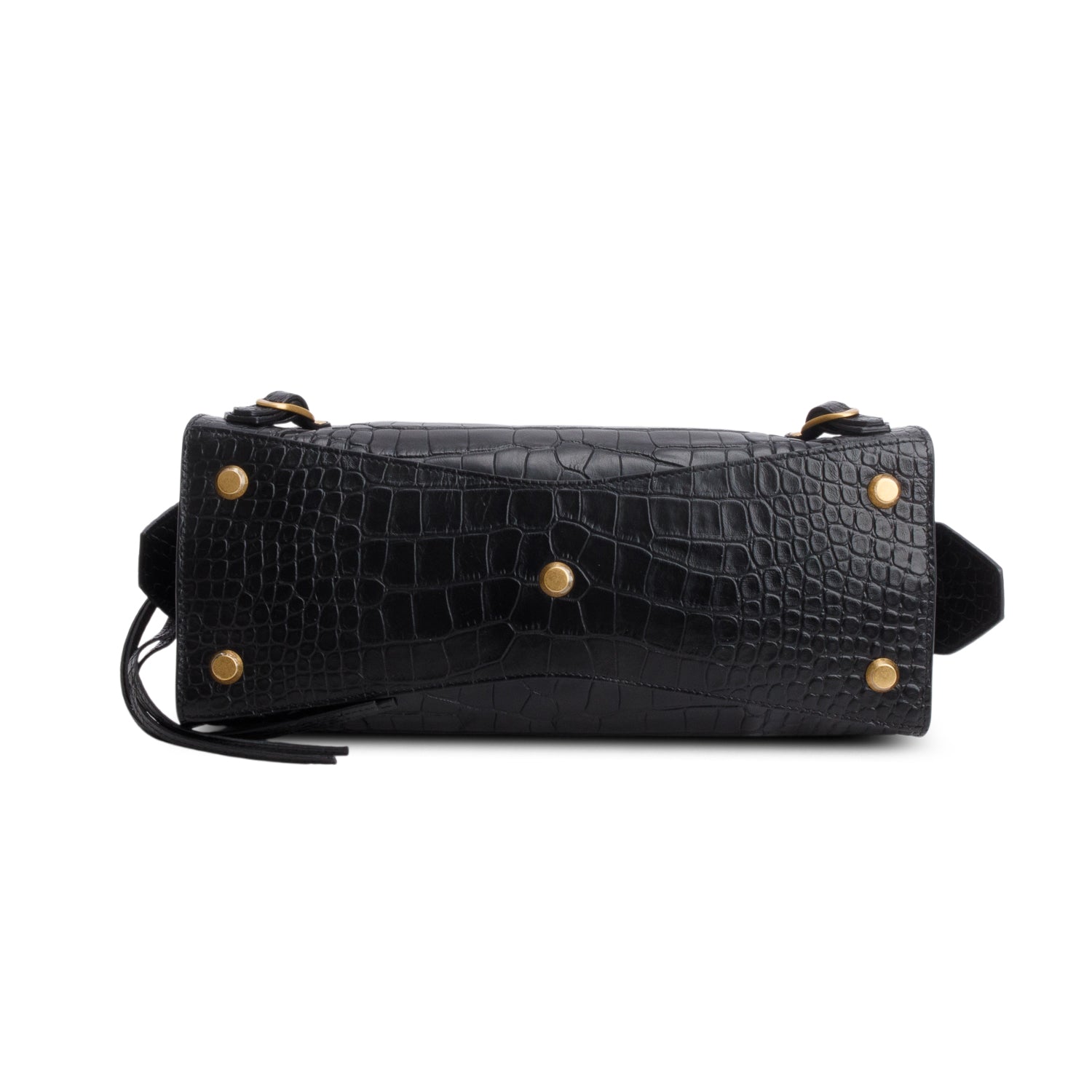 Balenciaga Black Shiny Calfskin Croc Embossed Neo Classic S City w/ Strap