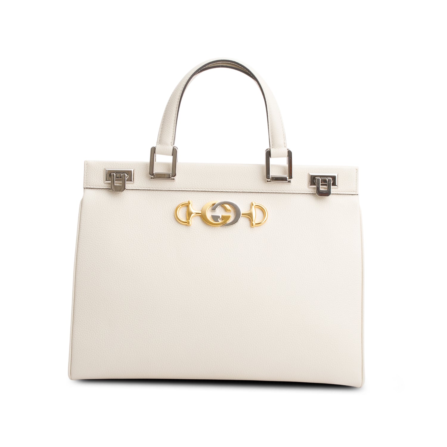 Gucci Cream Grainy Calfskin Medium Zumi Top Handle w/ Strap