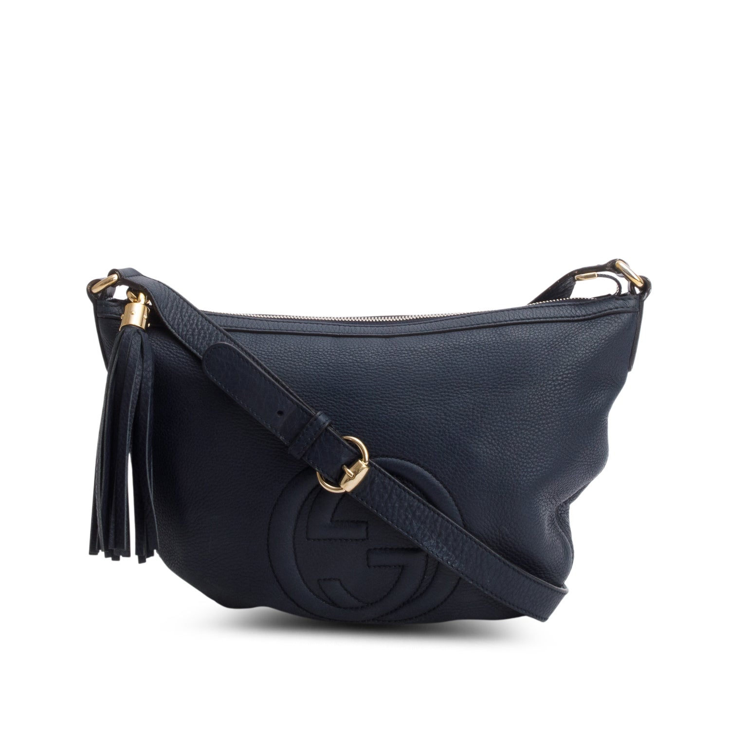 Gucci Navy Pebbled Calfskin Small Soho Hobo Bag
