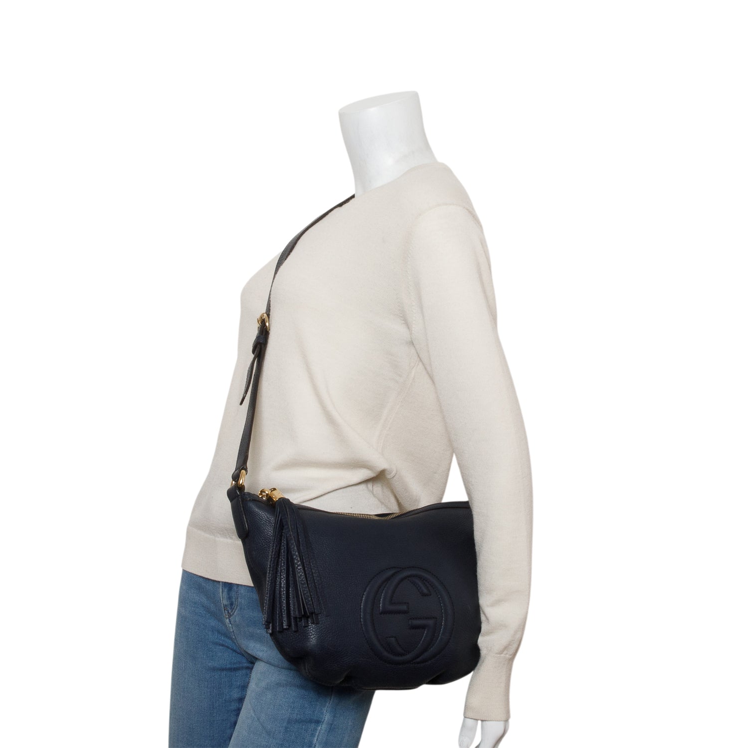 Gucci Navy Pebbled Calfskin Small Soho Hobo Bag