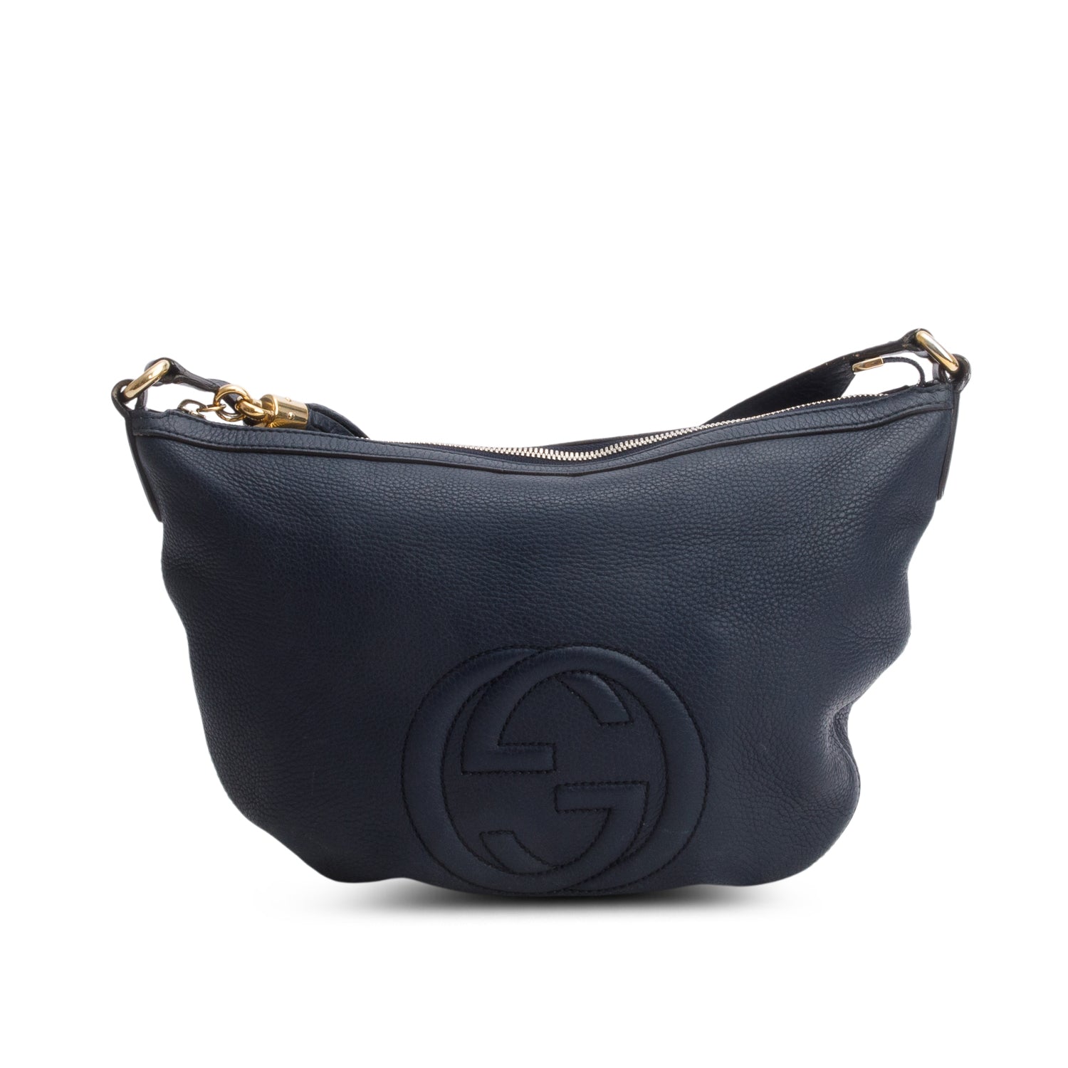 Gucci Navy Pebbled Calfskin Small Soho Hobo Bag