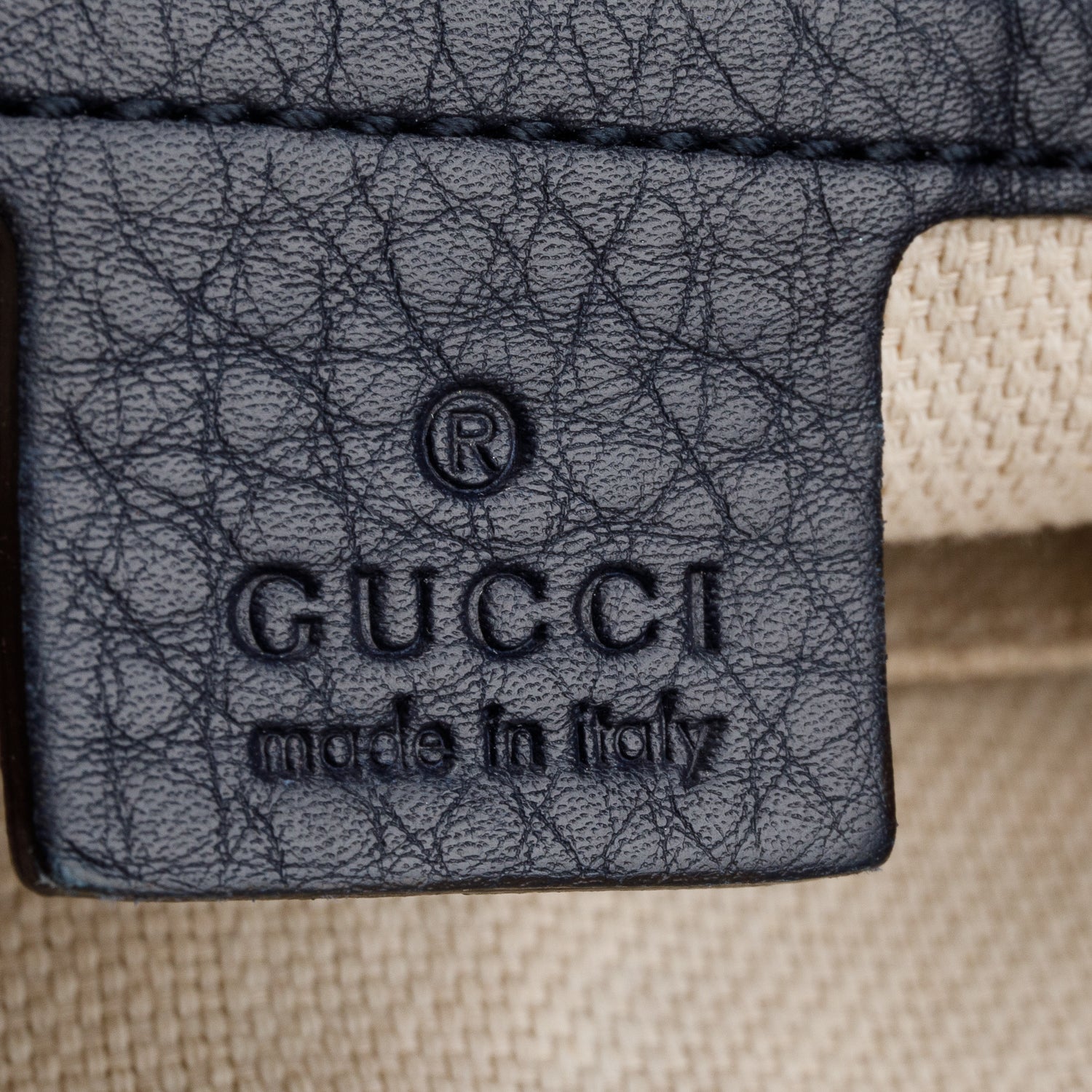Gucci Navy Pebbled Calfskin Small Soho Hobo Bag