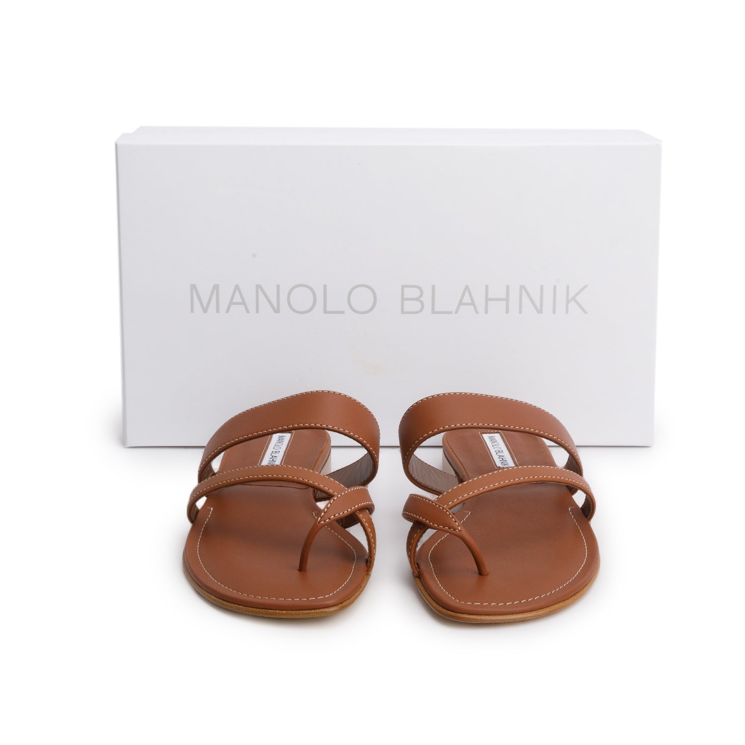 Manolo Blahnik Brown Calf Leather Susacru Crossover Sandals, Women's Size 38 w/ Box