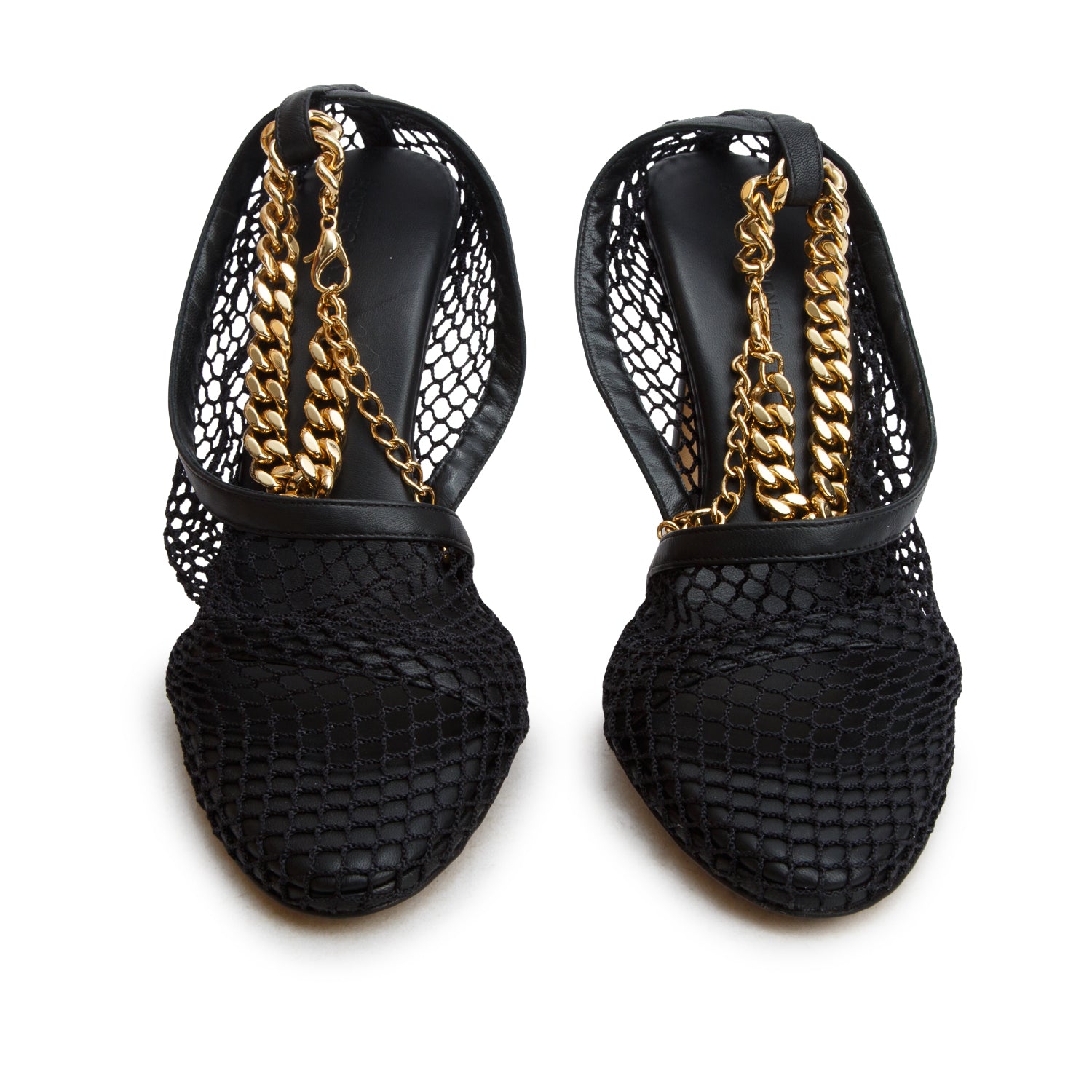 Bottega Veneta Black Mesh Nappa Chunky Chain Sandals, Women's Size 37 w/ Box