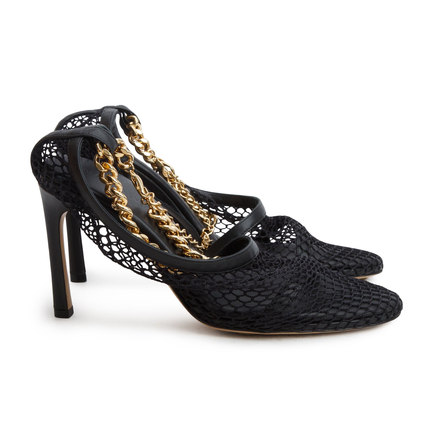 Bottega Veneta Black Mesh Nappa Chunky Chain Sandals, Women's Size 37 w/ Box