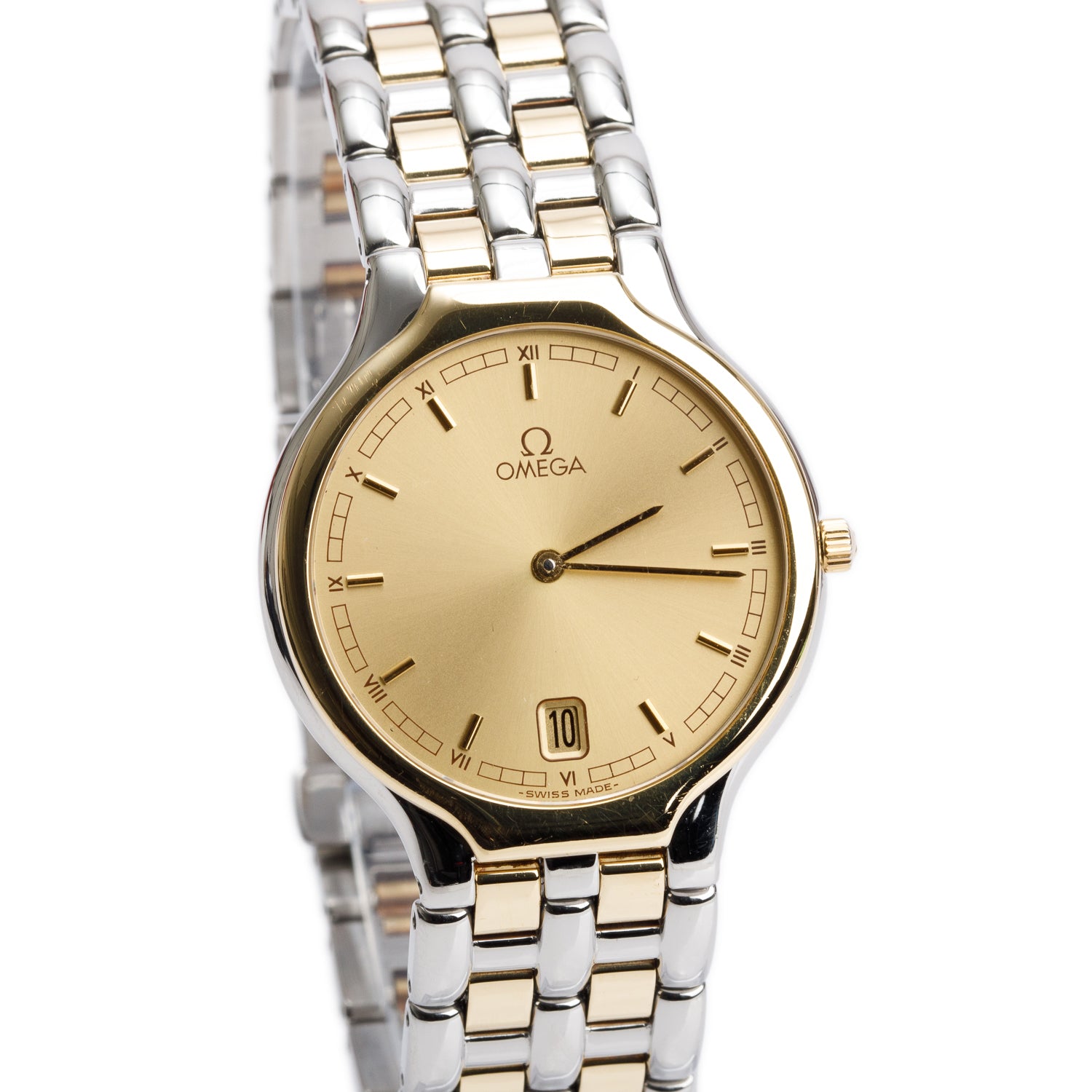 Omega Vintage Stainless Steel & 18k Yellow Gold De Ville Symbol 32 MM Quartz Watch Gold Dial