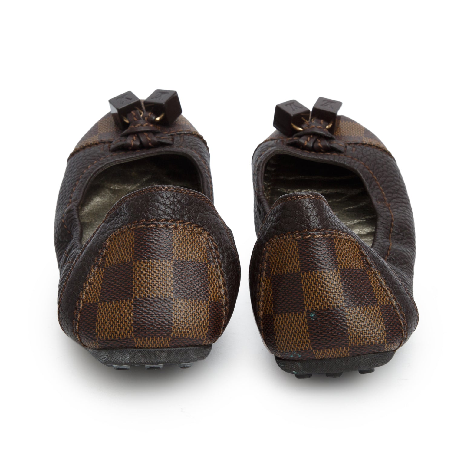 Louis Vuitton Damier Ebene Canvas Calfskin Lovely Ballerina Flats, Women's Size 38