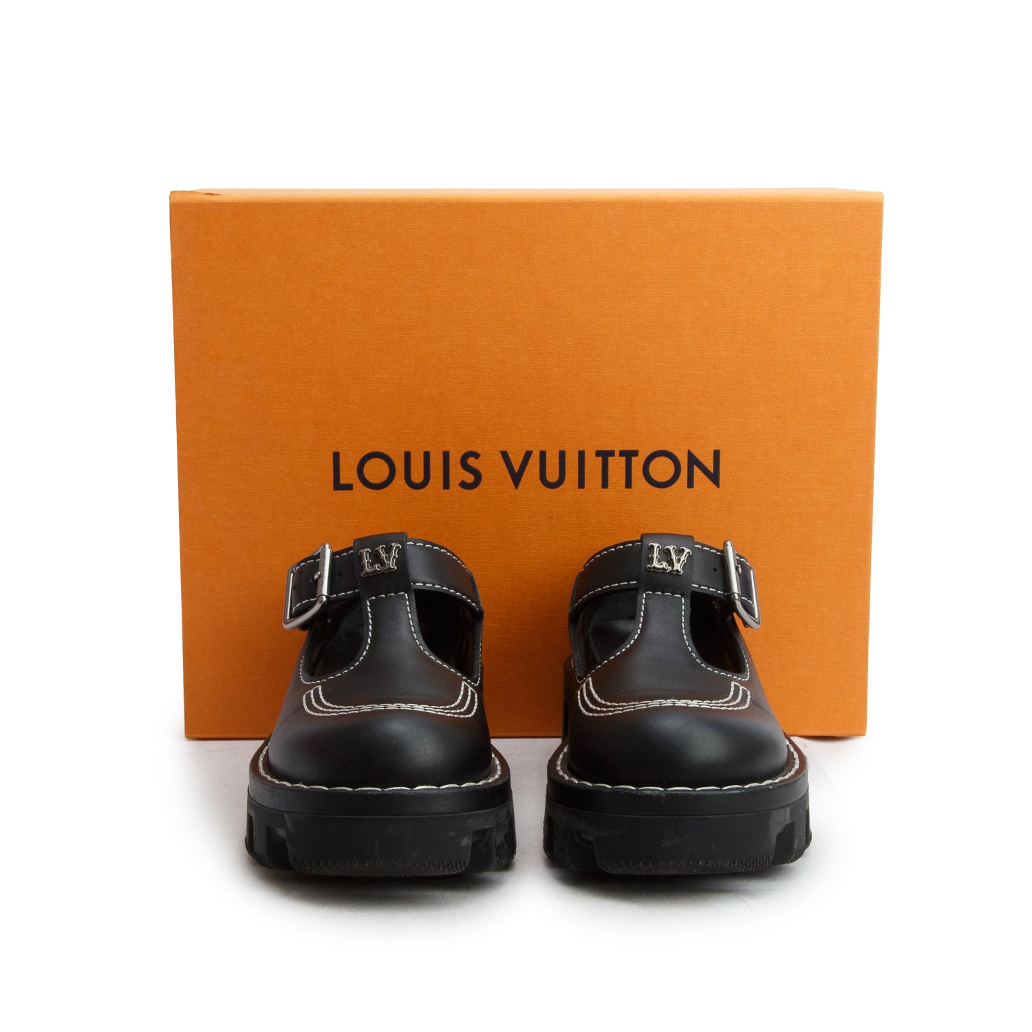 Louis Vuitton 2023 Black Calfskin LV Checker Mary Jane Shoes, Kid's Size 3 w/ Box