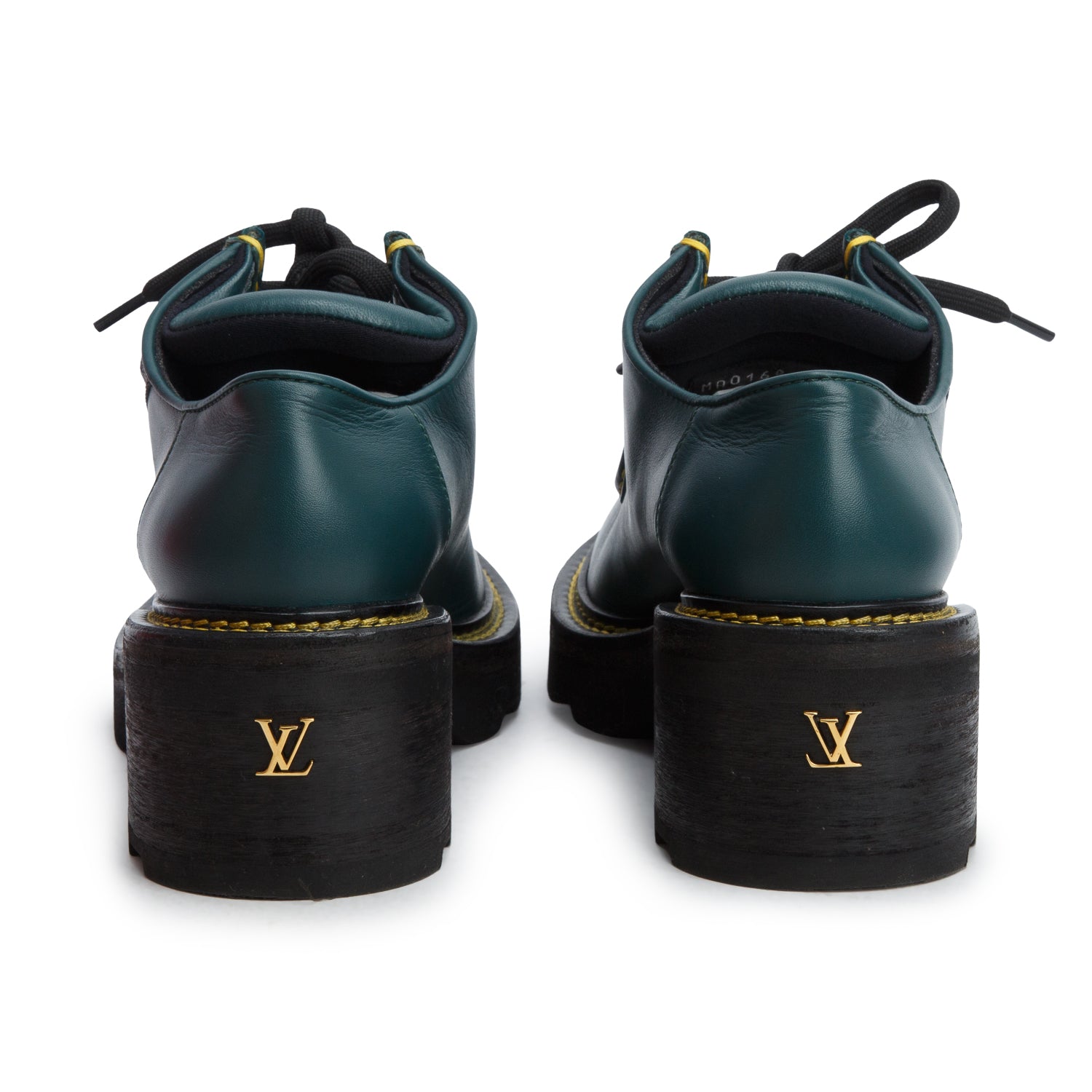 Louis Vuitton Green Calfskin Beaubourg Platform Derby Shoes, Women's Size 37.5 w/ Box