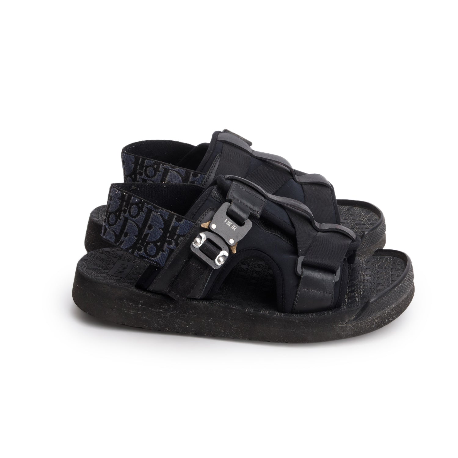 Christian Dior Black Alpha Oblique Canvas Sandals, Women's Size 38 w/ Box
