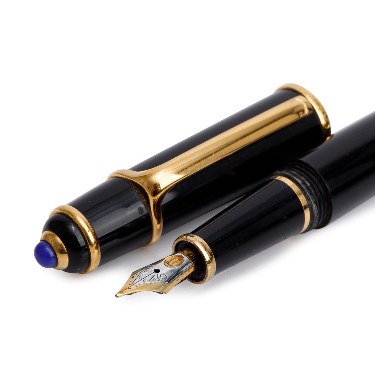 Cartier Gold Plated Black Resin Diabolo De Cartier Fountain Pen