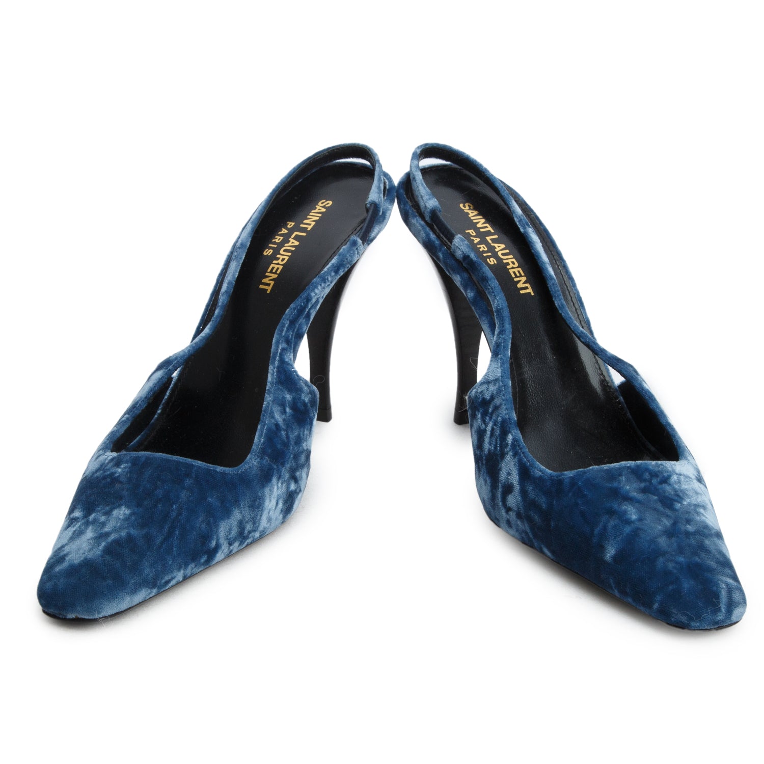 Saint Laurent Blue Velvet Tom 90 Dream Slingback Pumps, Women's Size 37
