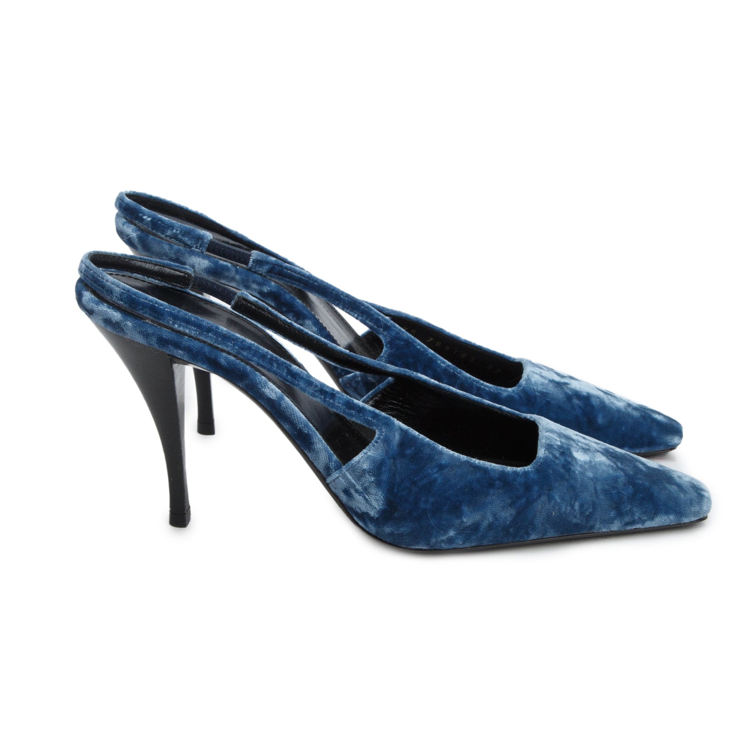 Saint Laurent Blue Velvet Tom 90 Dream Slingback Pumps, Women's Size 37