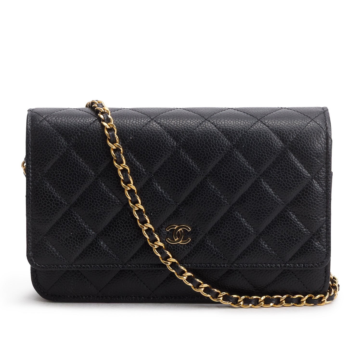 Chanel Black Caviar Quilted Classic Wallet on Chain w/ Box