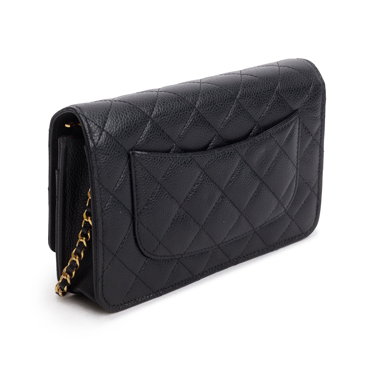 Chanel Black Caviar Quilted Classic Wallet on Chain w/ Box