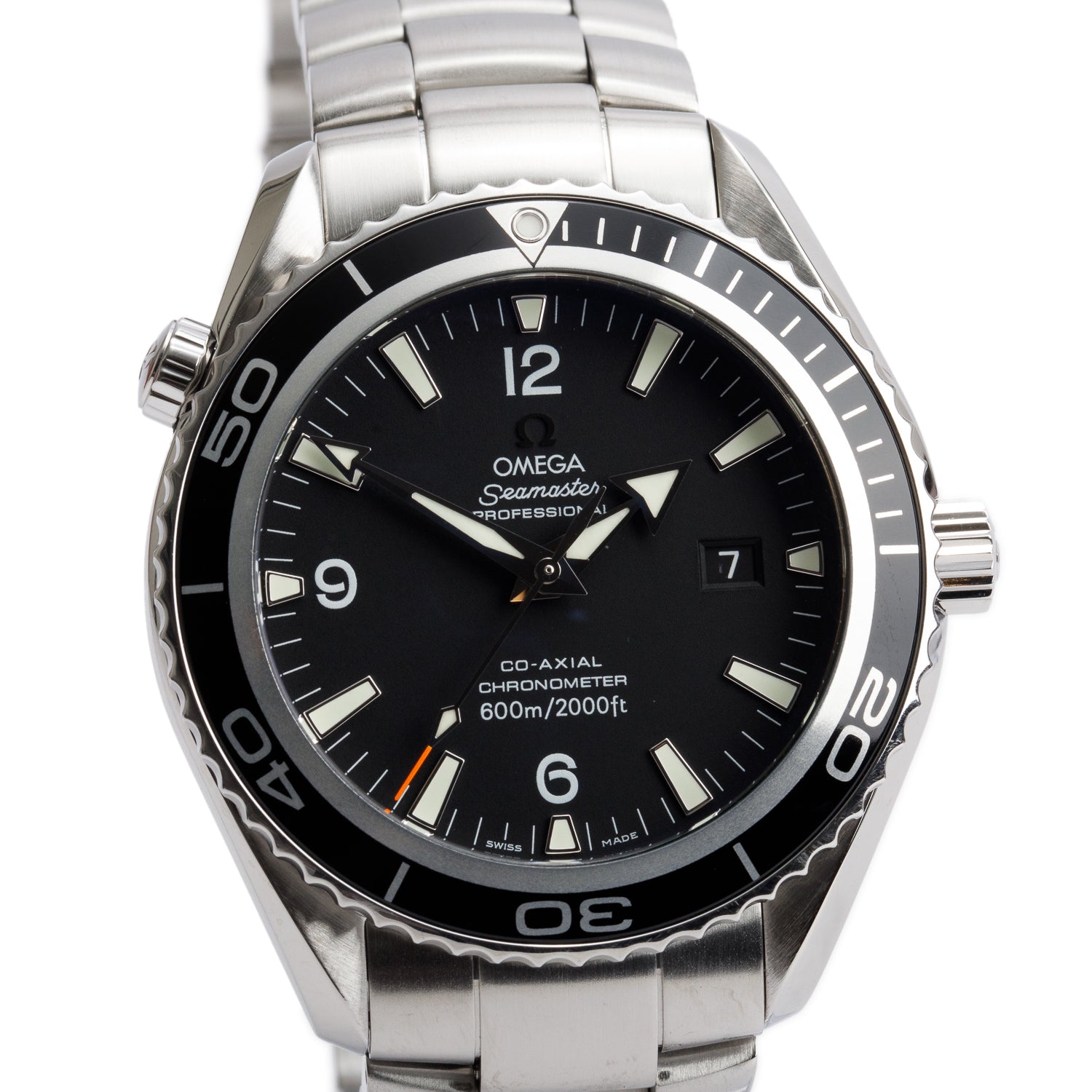 Omega Stainless Steel Seamaster Planet Ocean Co-Axial Chronometer 45.5 MM Automatic Watch Black Dial w/ Box & Papers