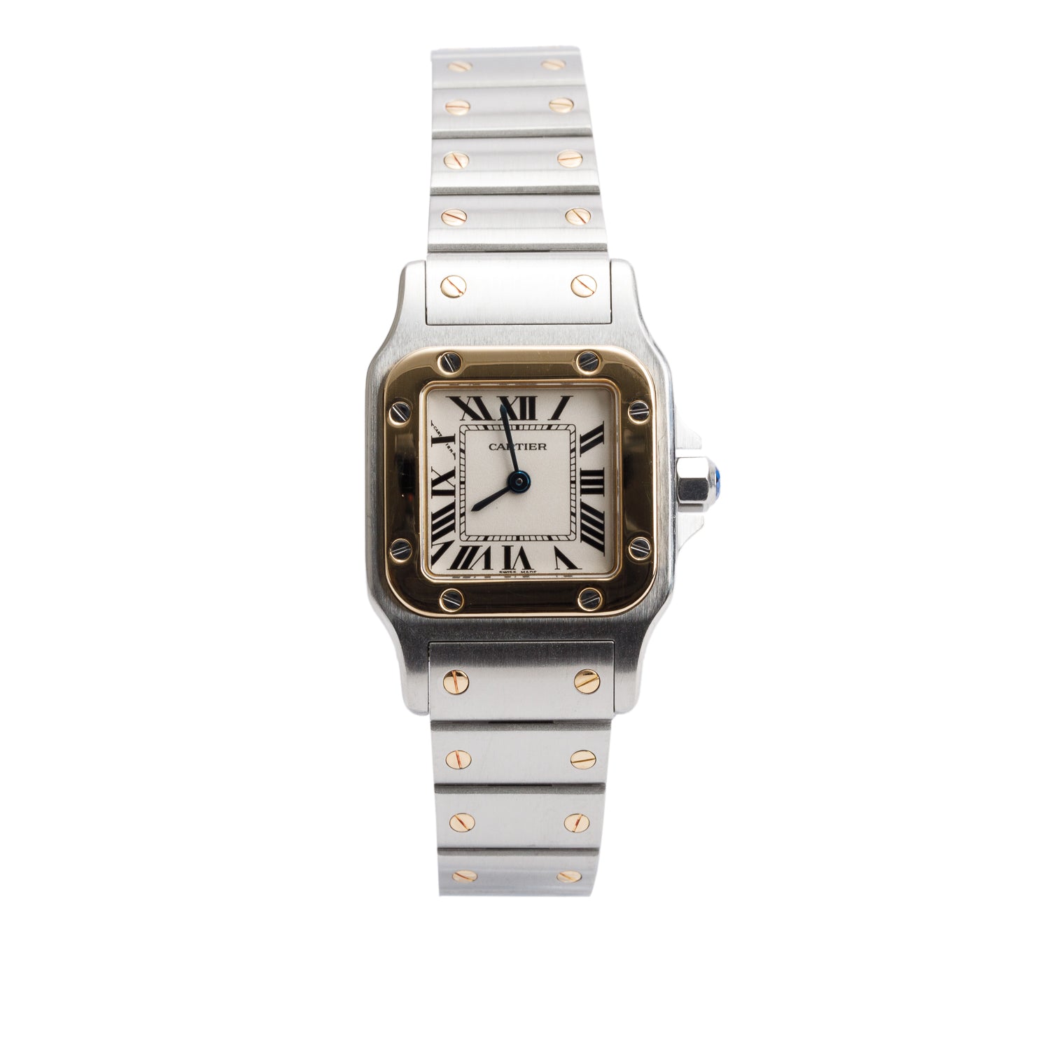 Cartier Stainless Steel & 18k Yellow Gold Santos De Cartier Galbee Quartz Watch, Small Model 1567 w/ Box & Papers