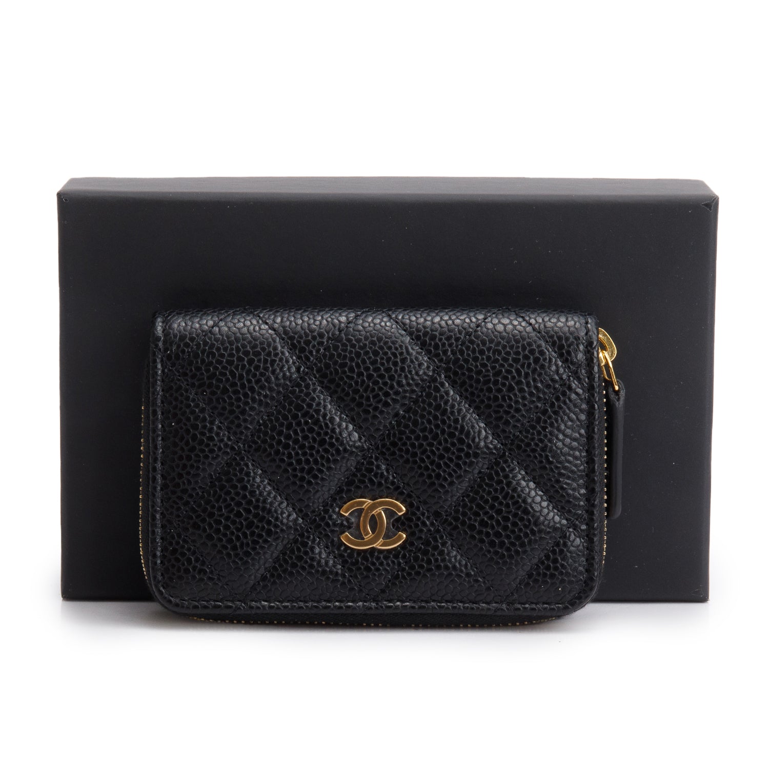 Chanel 2021 Black Caviar Leather Classic Zipped Coin Purse w/ Box & Receipt