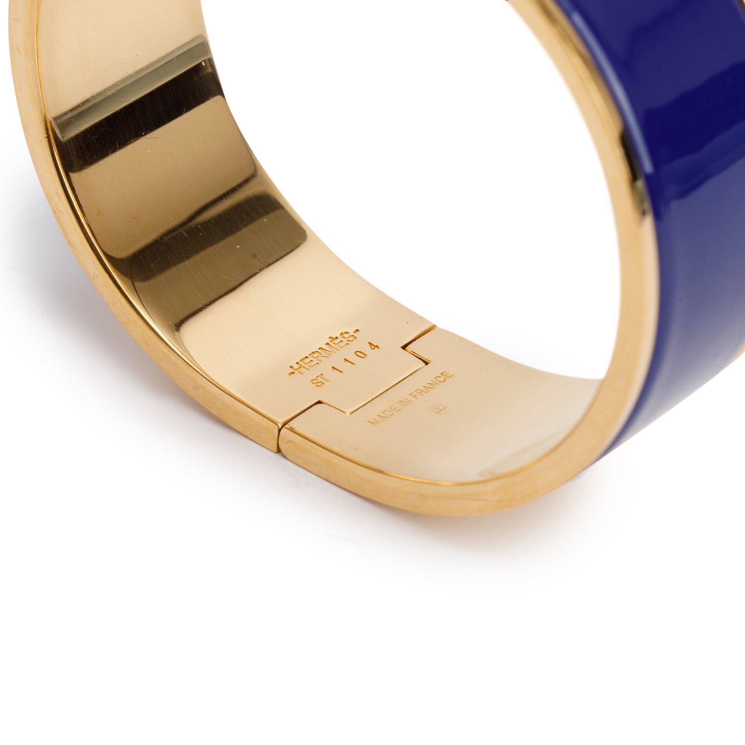 Hermes Gold-Plated Blue Enamel Clic Clac H Bracelet w/ Box