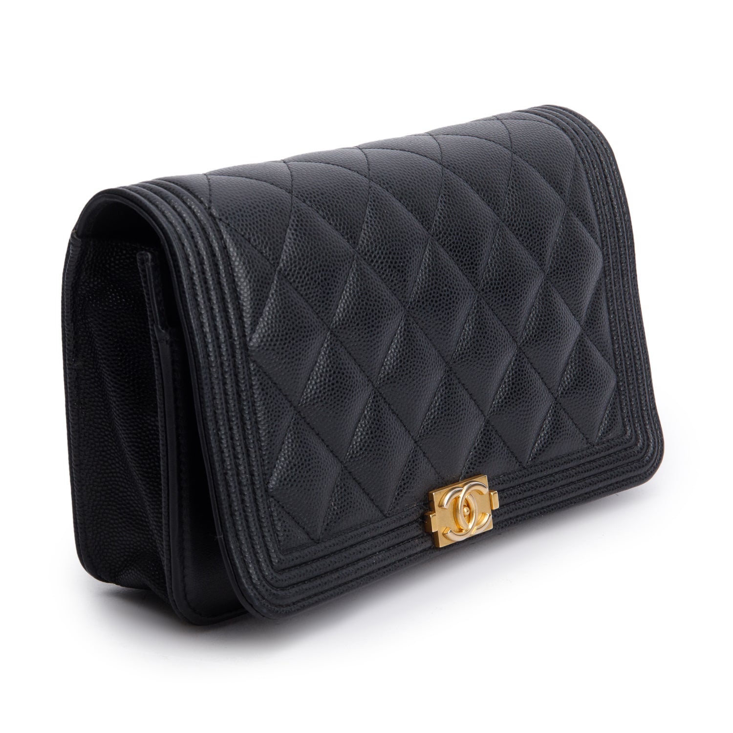 Chanel Black Caviar Quilted Boy Wallet on Chain