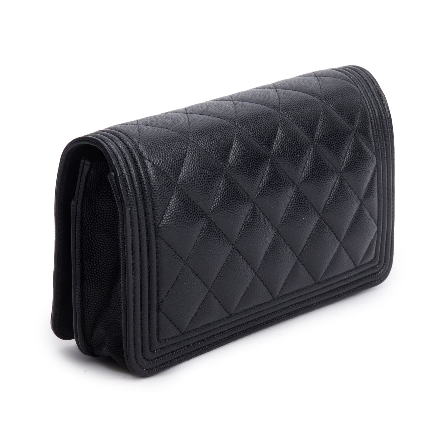 Chanel Black Caviar Quilted Boy Wallet on Chain