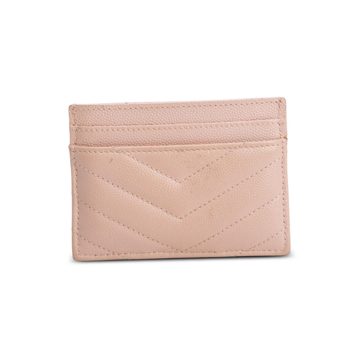 Saint Laurent Pink Grain de Poudre Chevron Cassandre Card Holder