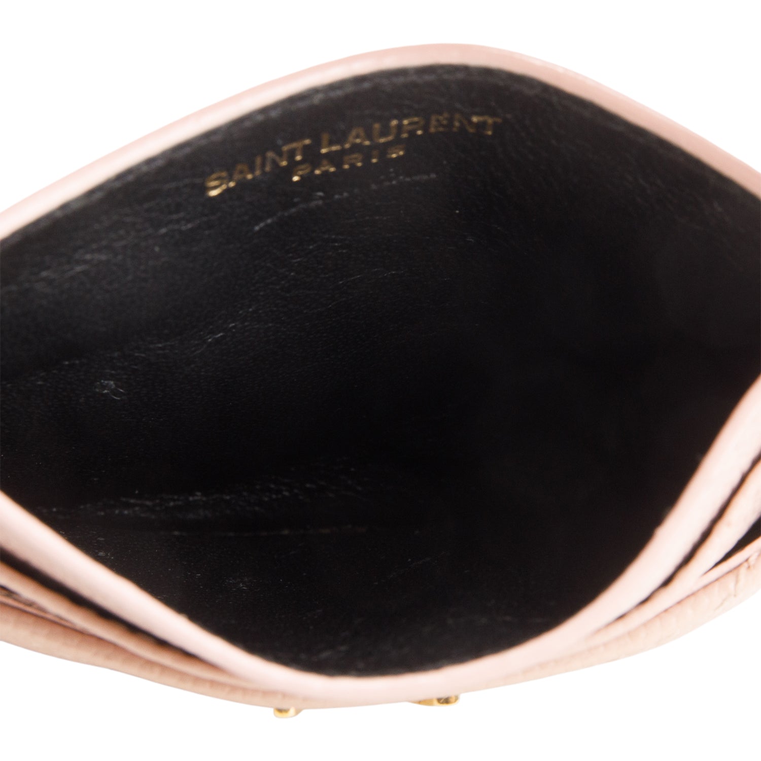 Saint Laurent Pink Grain de Poudre Chevron Cassandre Card Holder
