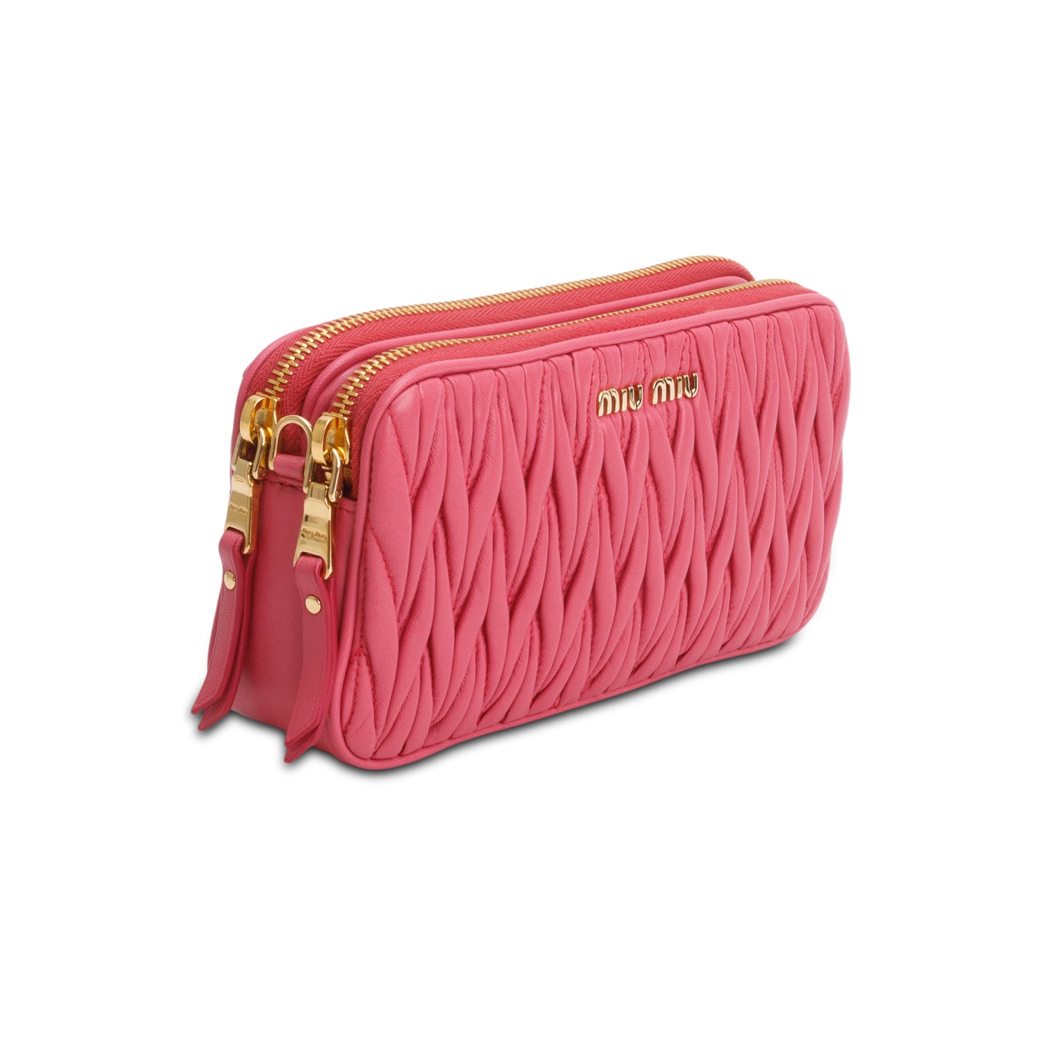 Miu Miu Pink Matelasse Leather Mini Double Zip Crossbody Bag w/ Authenticity Card