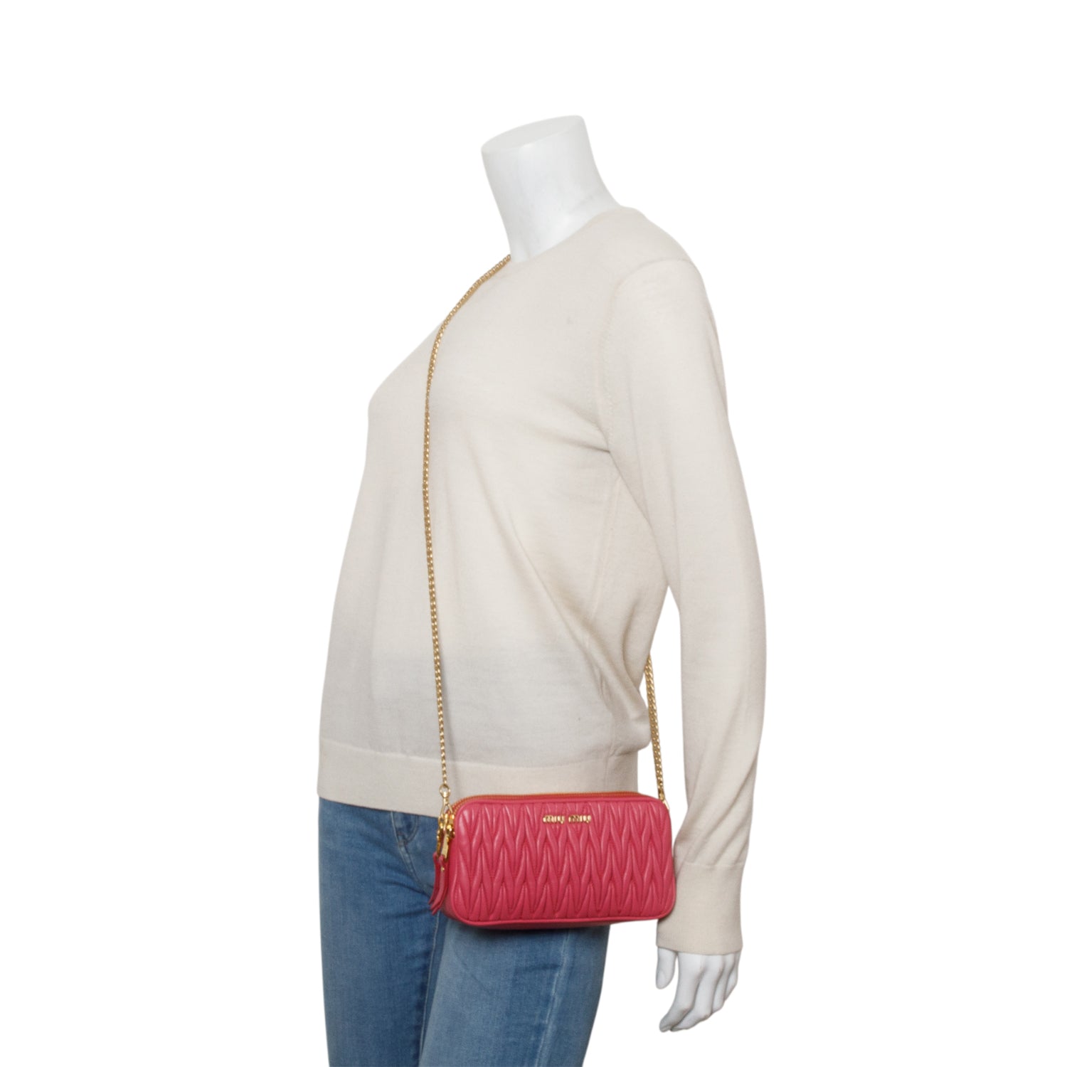 Miu Miu Pink Matelasse Leather Mini Double Zip Crossbody Bag w/ Authenticity Card
