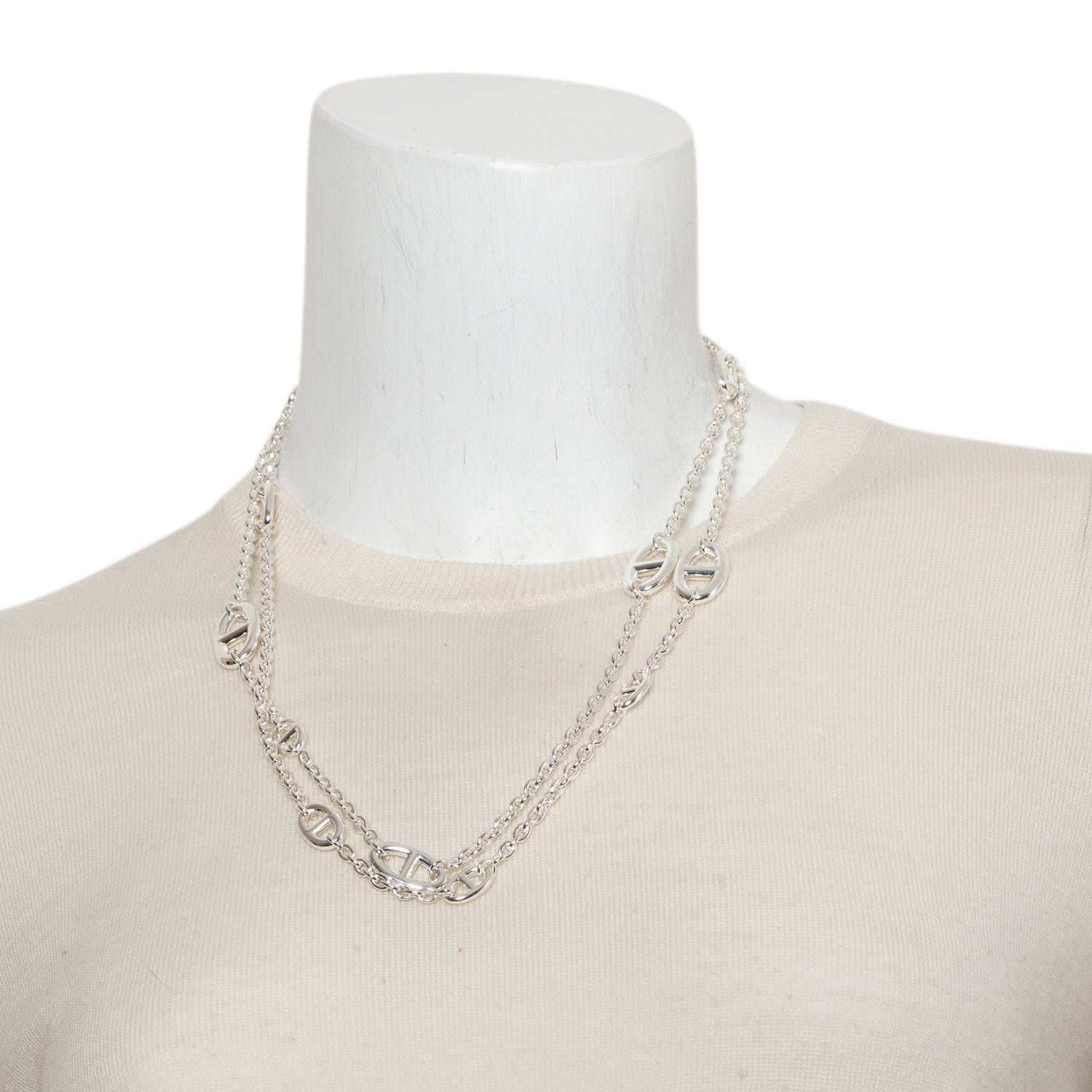 Hermes Sterling Silver Farandole Long Necklace, 120 cm w/ Box