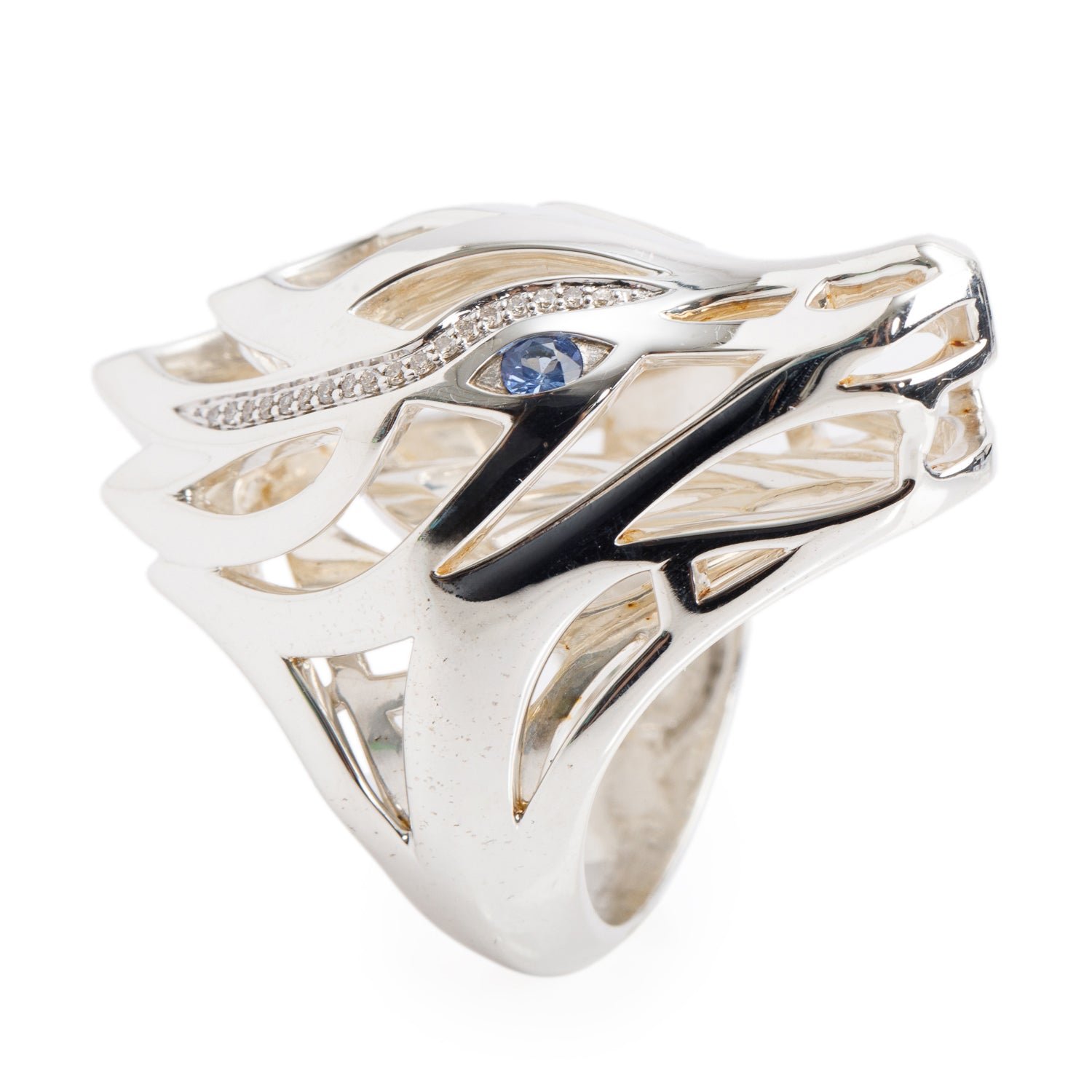 John Hardy Sterling Silver Diamond & Sapphire Naga Saddle Ring, Size 6