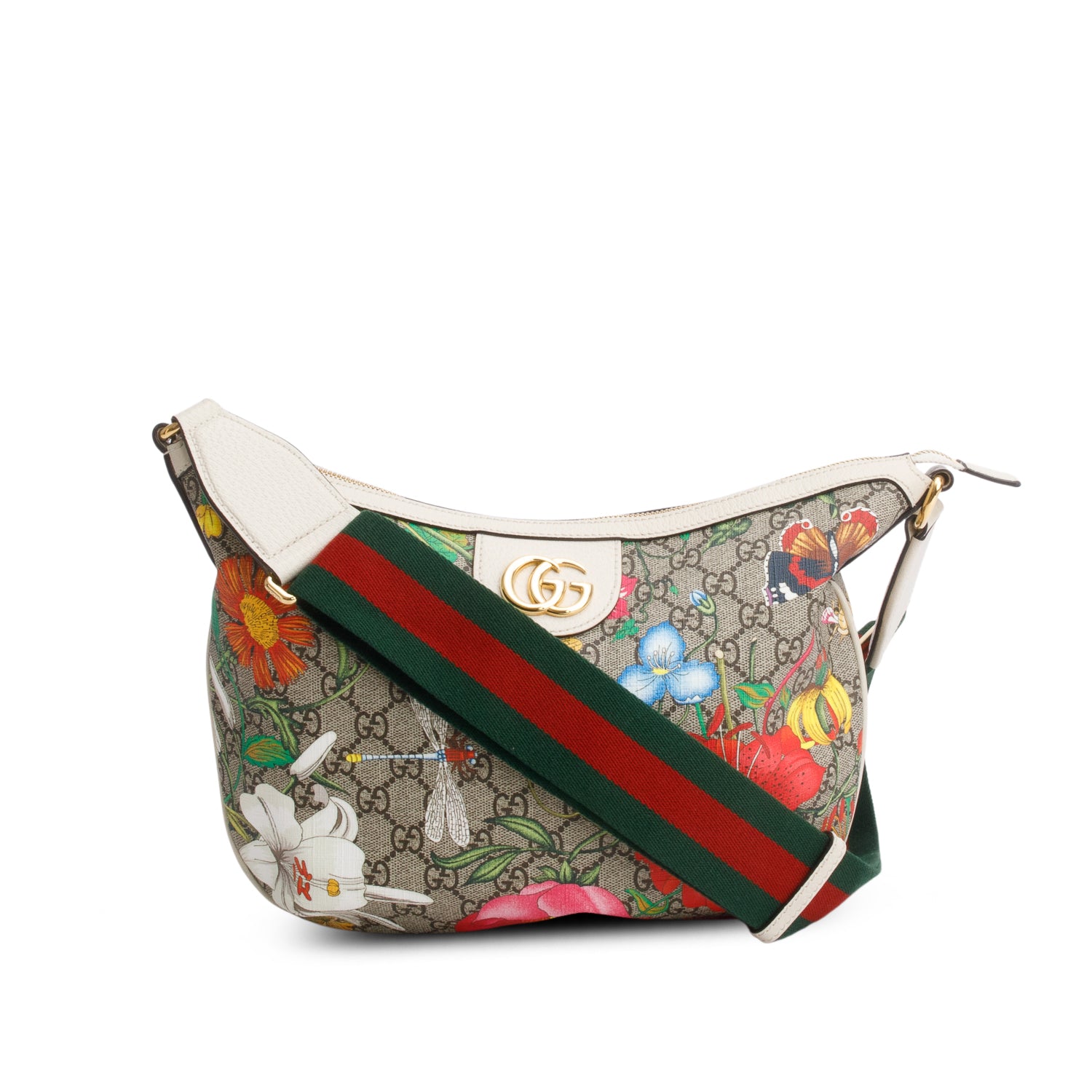 Gucci GG Supreme Monogram Flora Web Small Ophidia Half Moon Hobo w/ Box