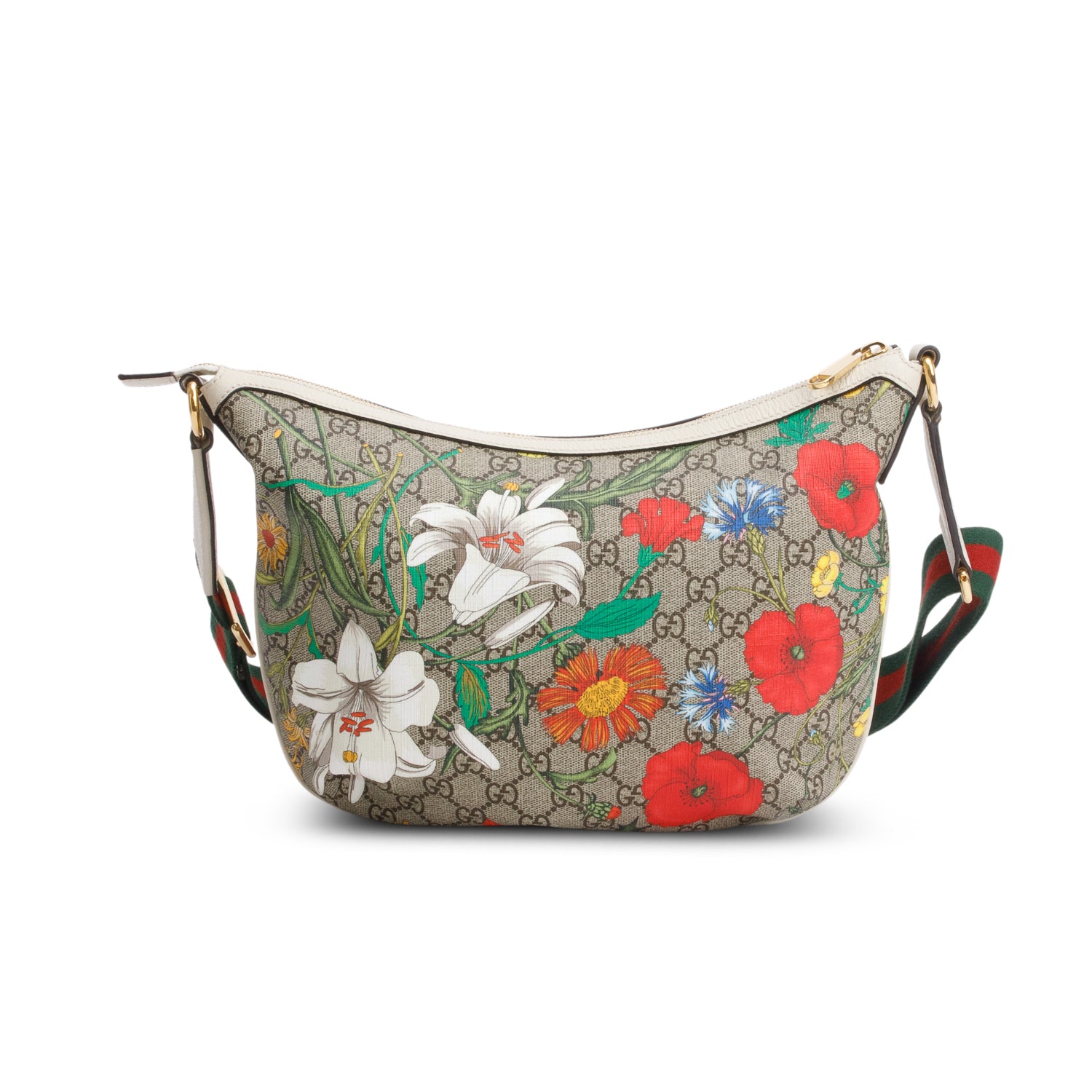 Gucci GG Supreme Monogram Flora Web Small Ophidia Half Moon Hobo w/ Box