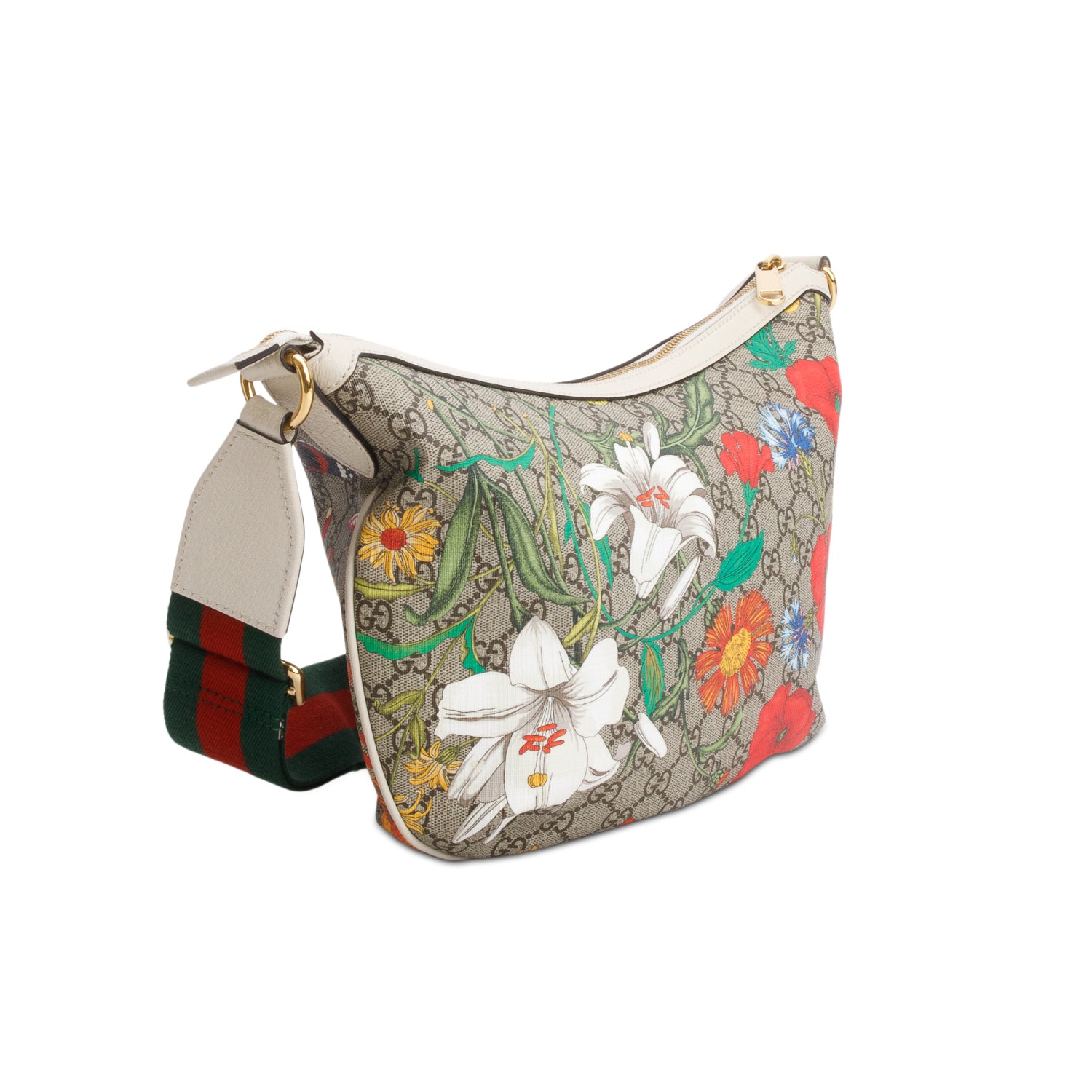 Gucci GG Supreme Monogram Flora Web Small Ophidia Half Moon Hobo w/ Box