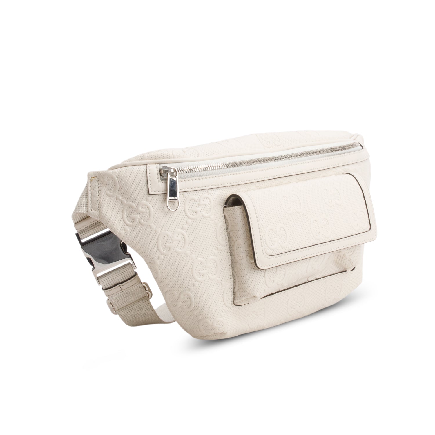 Gucci White Calfskin GG Tennis Embossed Belt Bag w/ Box