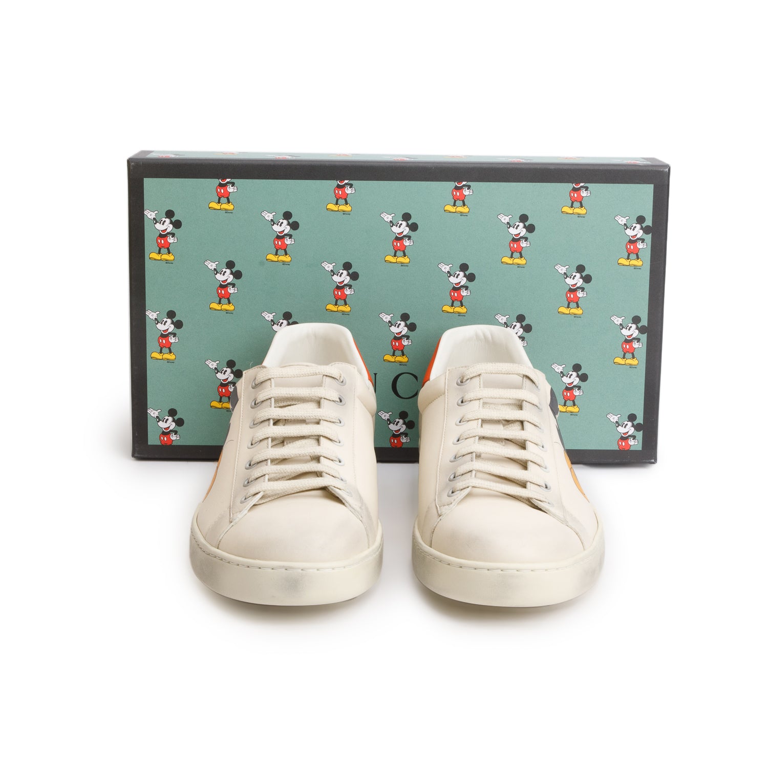 Gucci x Disney Cream Miro Soft Leather Mickey Mouse Ace Sneakers, Men's Size 12 w/ Box