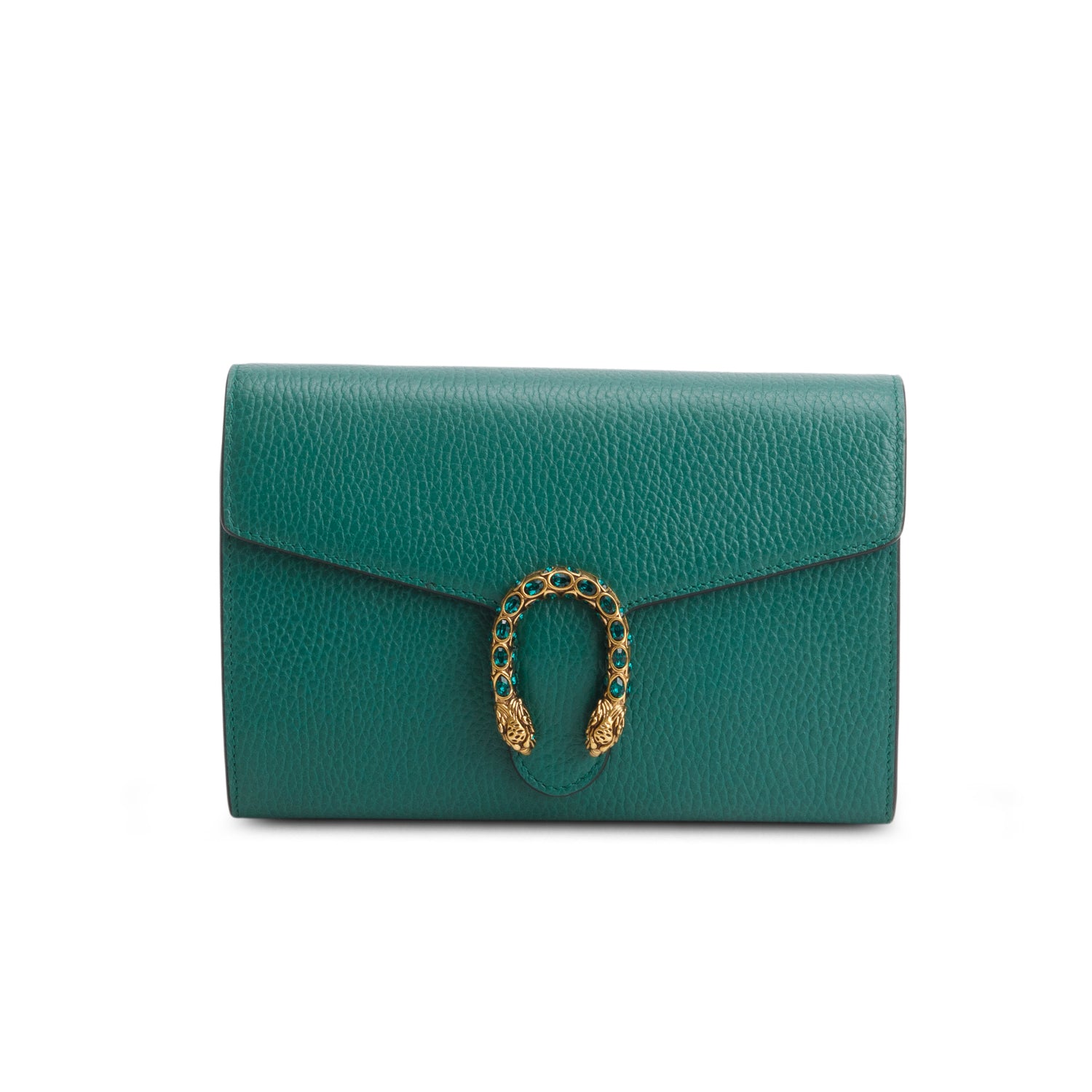 Gucci Green Calfskin Crystals Mini Dionysus Chain Wallet w/ Box