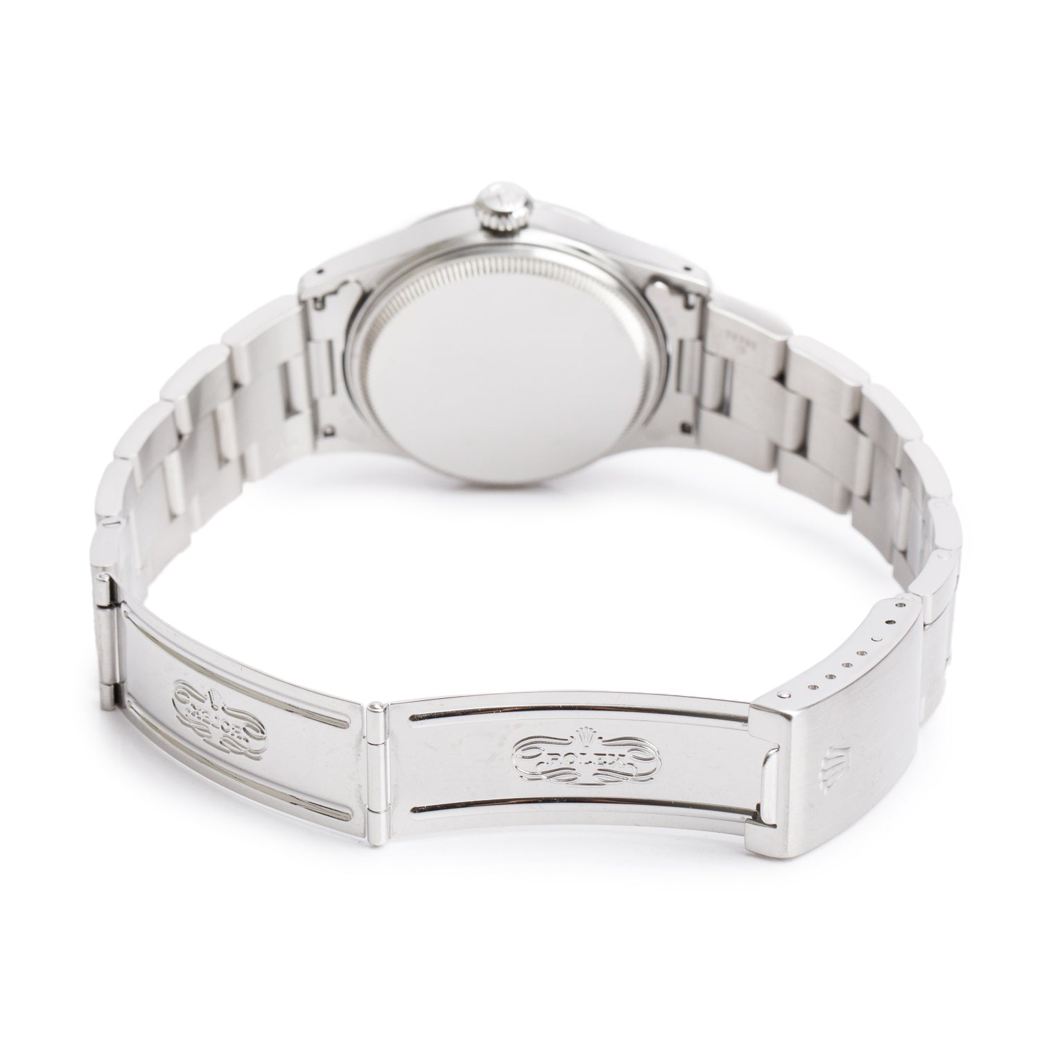 Rolex Vintage Stainless Steel Oyster Perpetual Date 34 MM Watch Silver Roulette Dial 6518