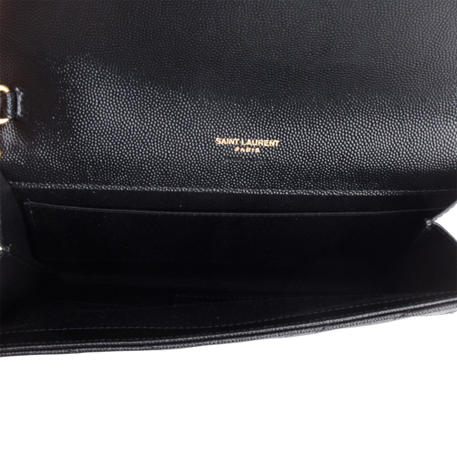 Saint Laurent 2024 Black Grain de Poudre Matelasse Leather Cassandre Flap Wristlet Pouch w/ Box