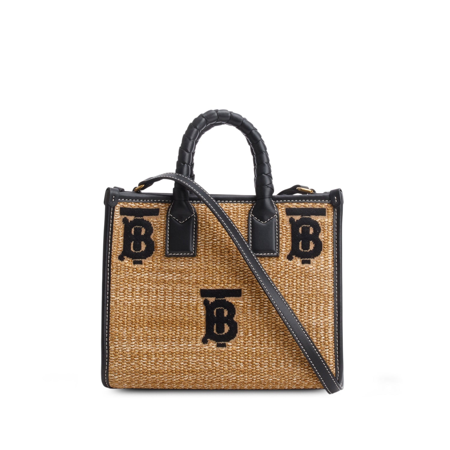 Burberry Black Raffia Calfskin Mini Freya Tote