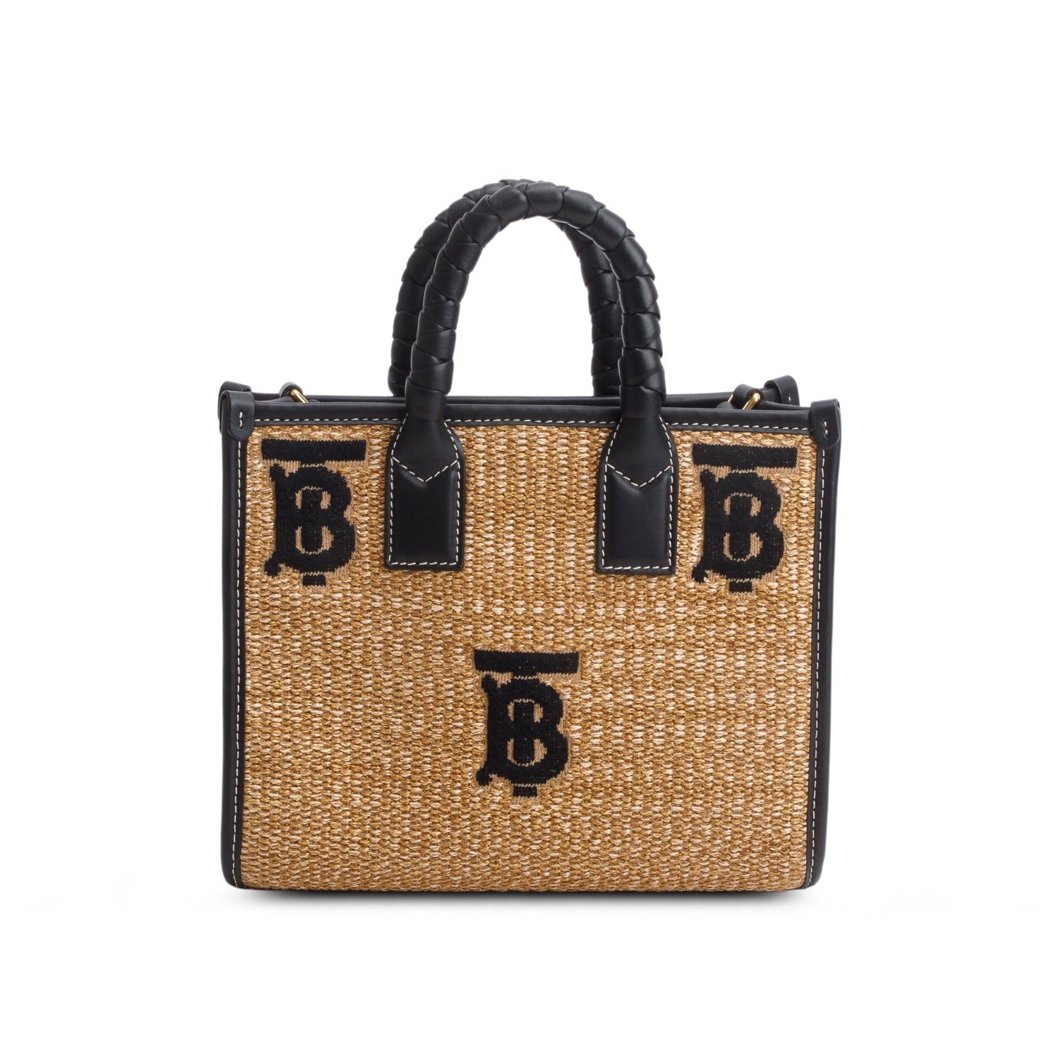 Burberry Black Raffia Calfskin Mini Freya Tote