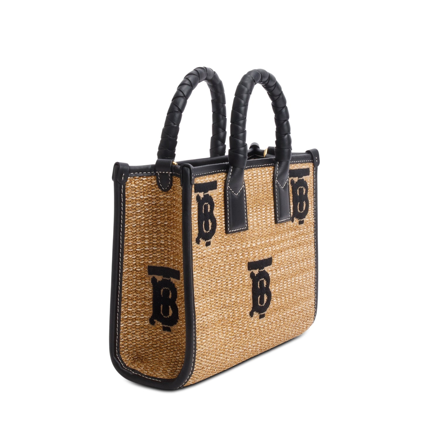 Burberry Black Raffia Calfskin Mini Freya Tote