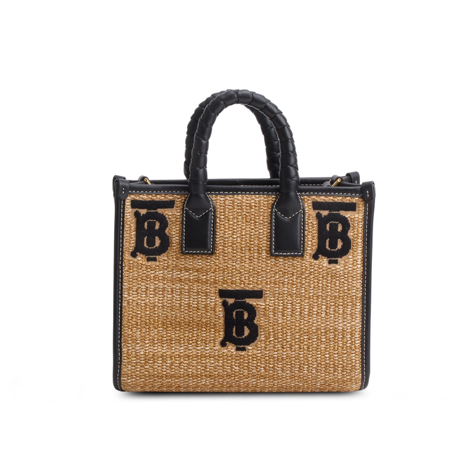Burberry Black Raffia Calfskin Mini Freya Tote