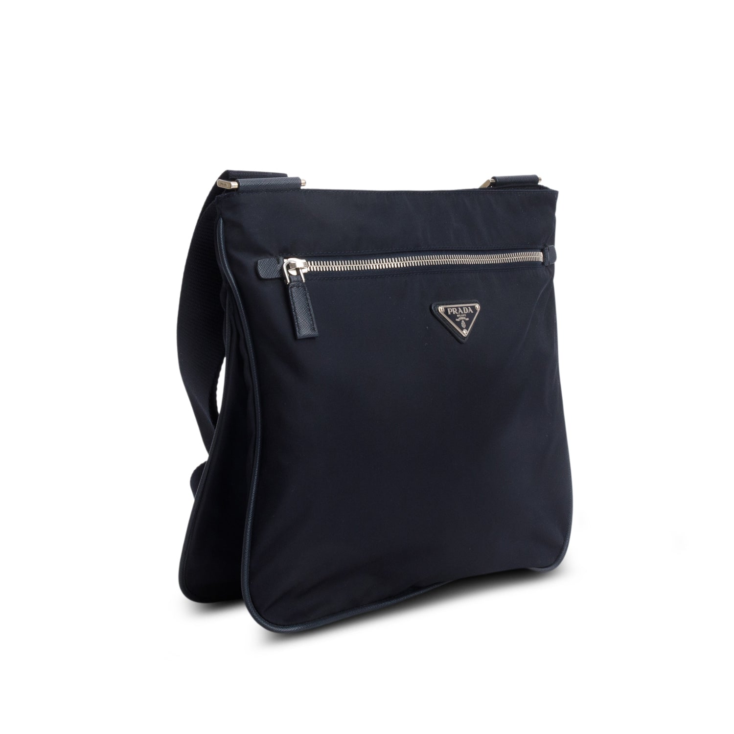 Prada Navy Saffiano Leather-Trimmed Tessuto Nylon Messenger Bag