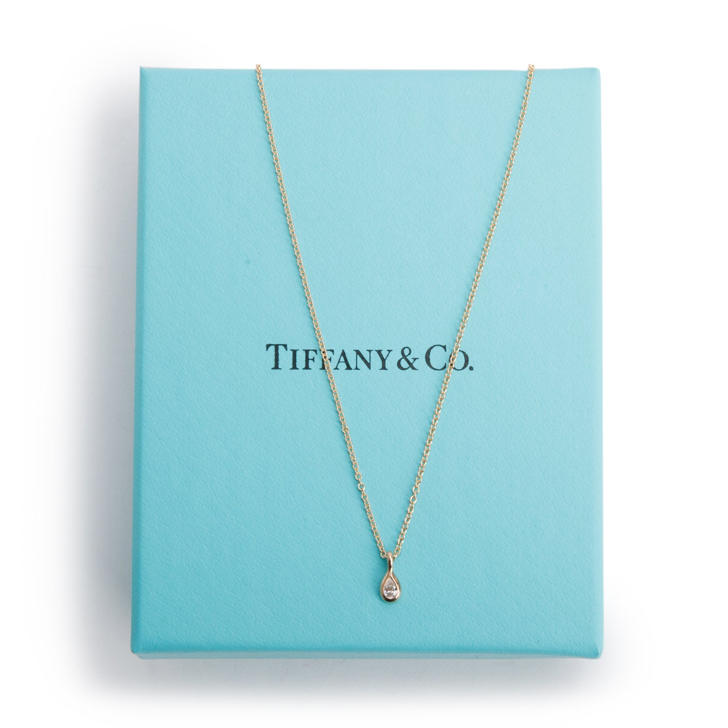 Tiffany & Co. Elsa Peretti 18k Rose Gold 0.07 ct. Pear-Shaped Diamonds By The Yard Pendant Necklace w/ Box
