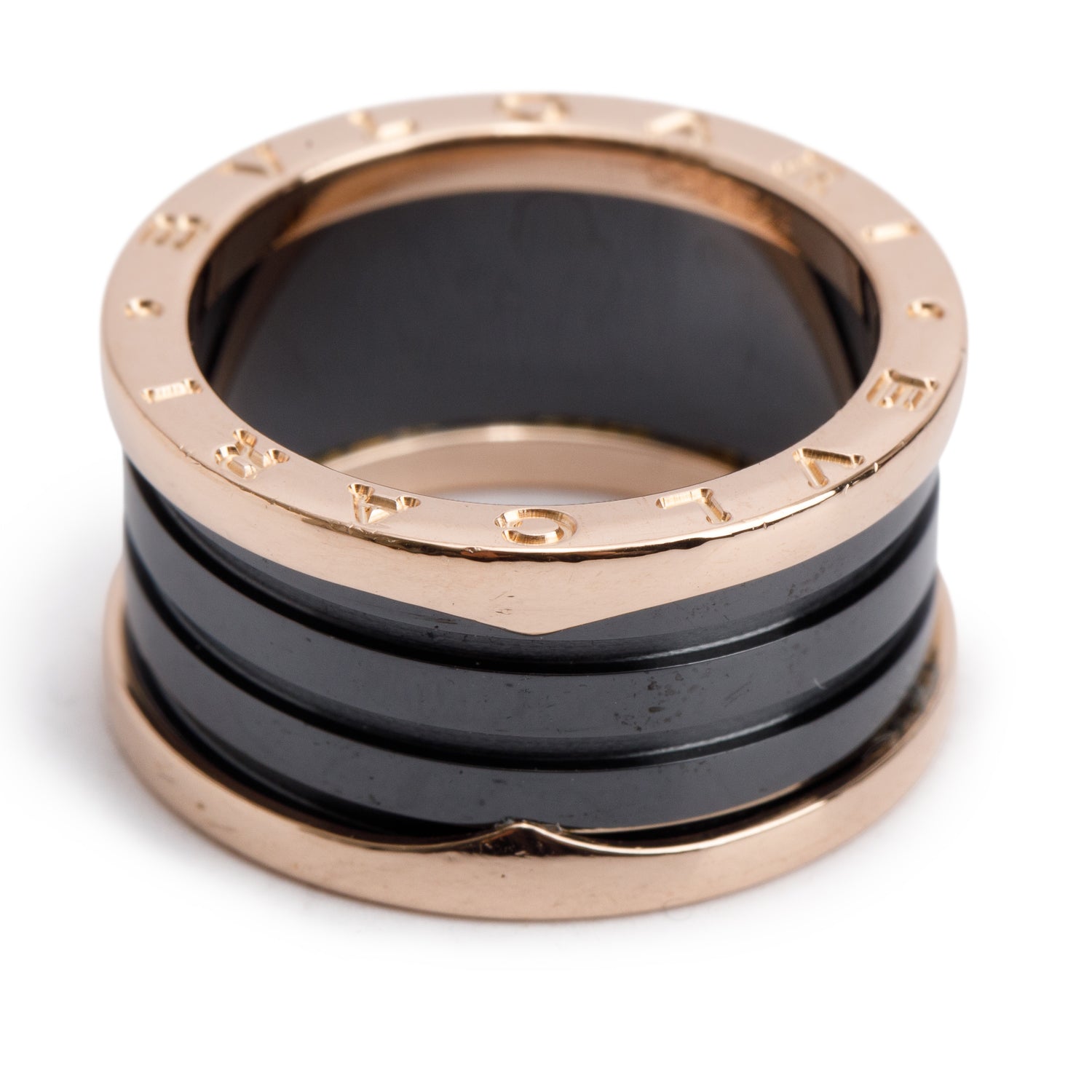 BVLGARI 18k Rose Gold & Black Ceramic B.Zero1 4-Band Ring, Size 58 8