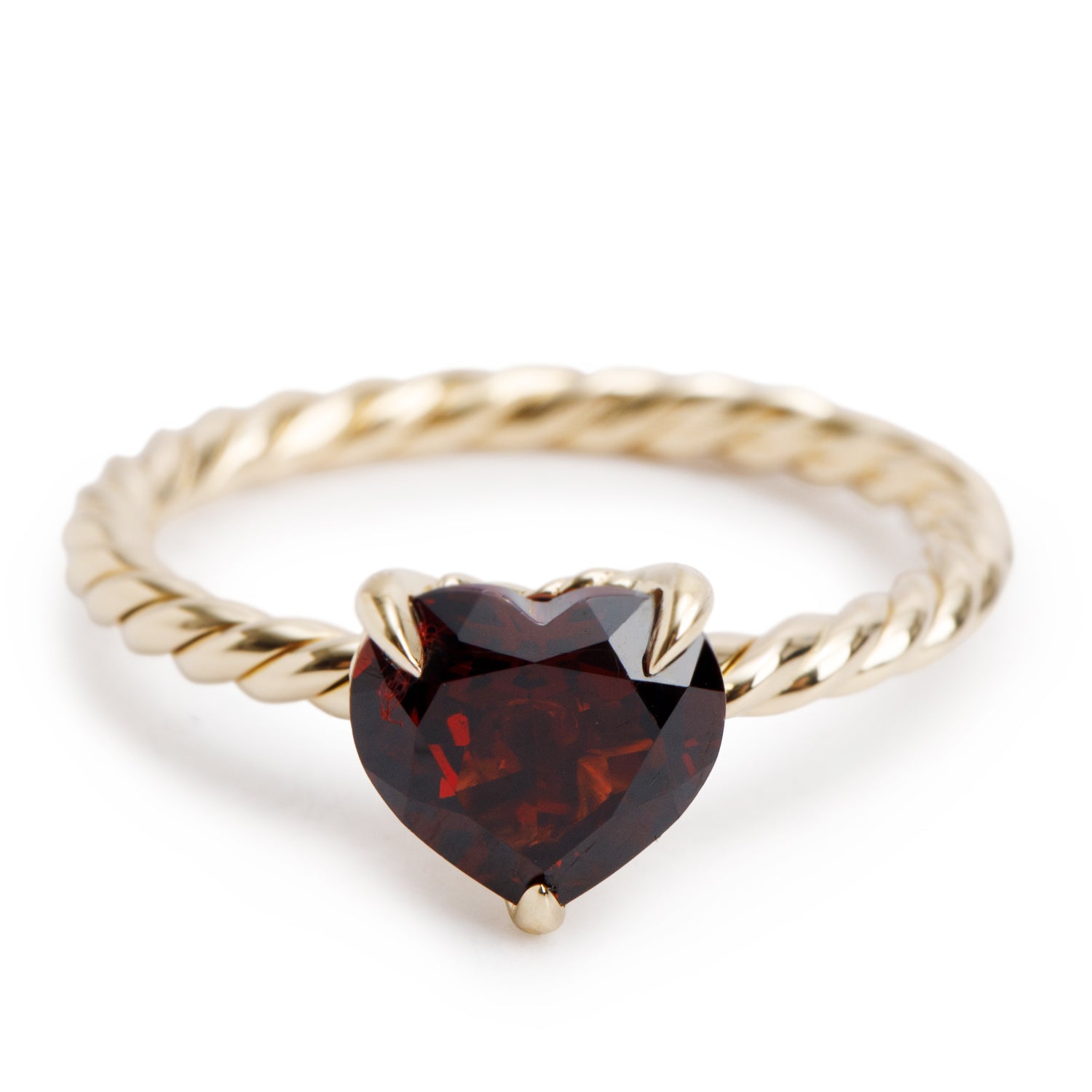David Yurman 18k Yellow Gold 7 MM Heart Garnet Chatelaine Ring, Size 5.5