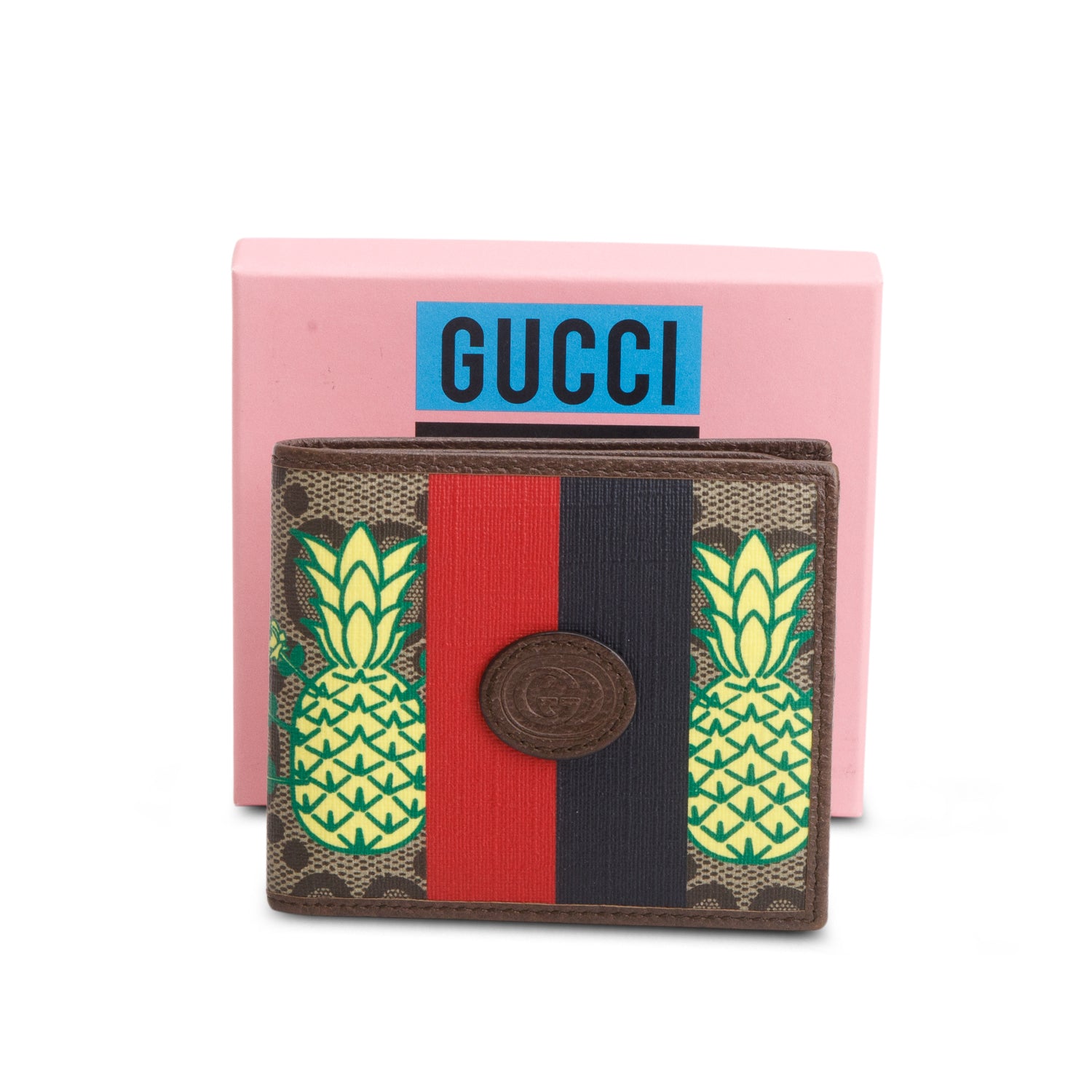 Gucci Multicolor Jumbo GG Supreme Monogram Calfskin Pineapple What's Inside Retro Interlocking G Wallet w/ Box