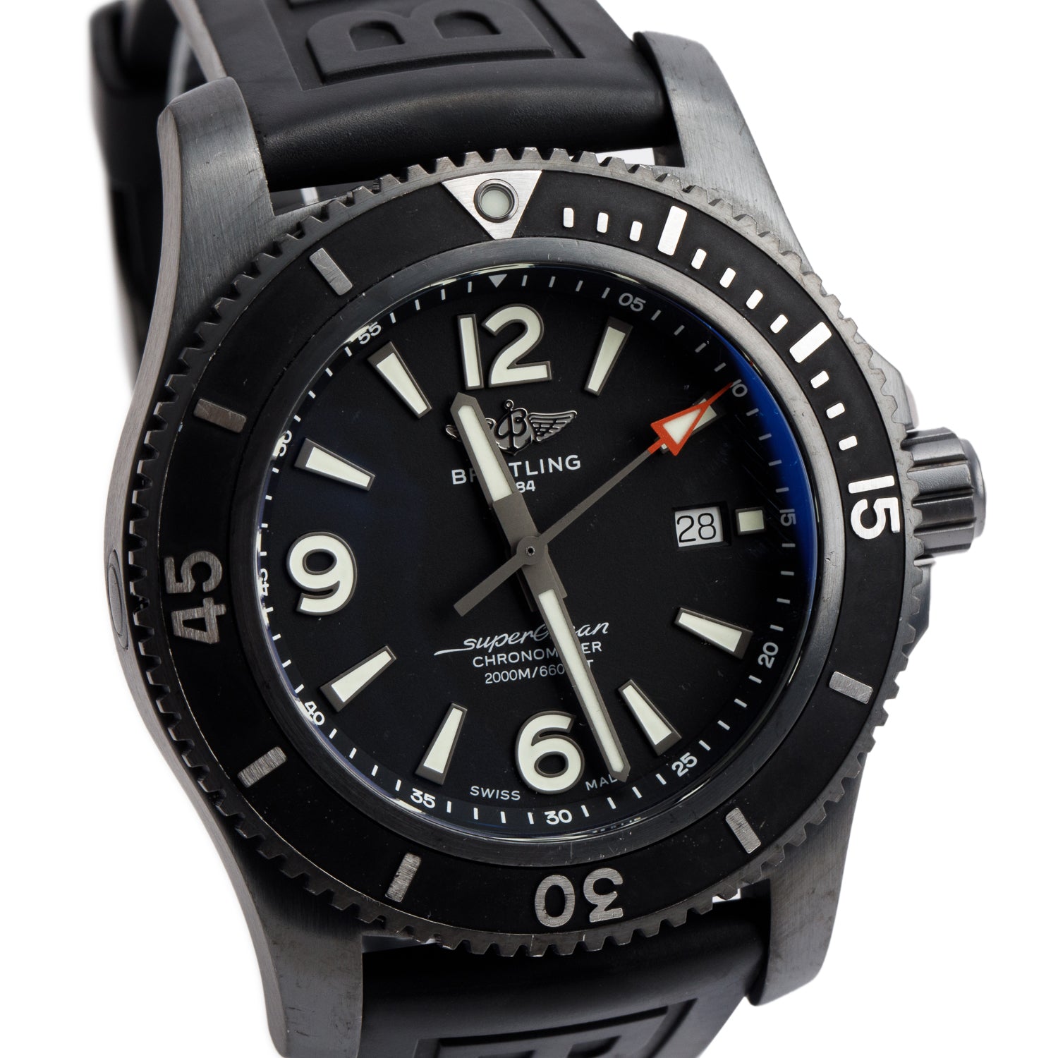Breitling Black Stainless Steel Superocean 46 MM Automatic Watch Black Dial M17368 w/ Box & Extra Strap