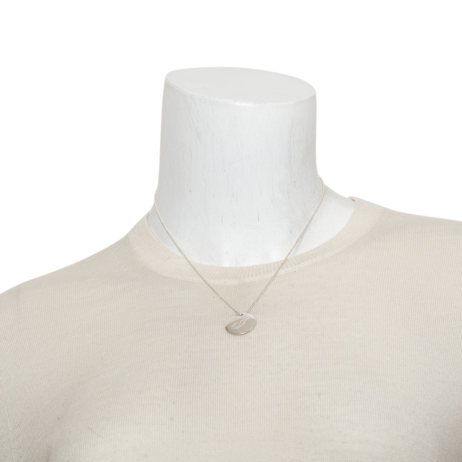 Tiffany & Co. Sterling Silver Alphabet Letter 'J' Medium Round Tag Pendant Necklace